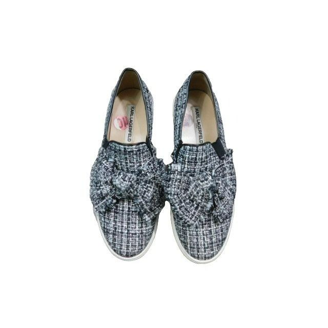 Karl Lagerfeld Karl Lagerfeld Size 10 Black White Tweedy Bow Slip On