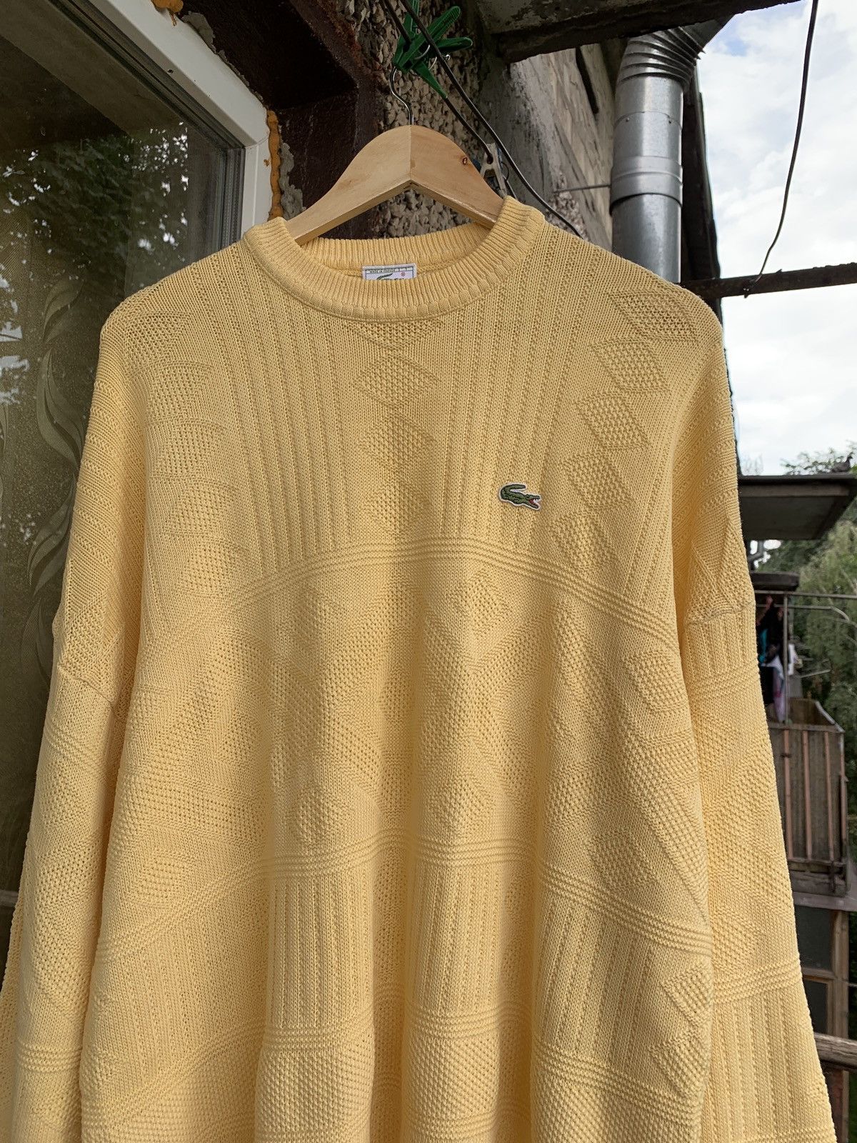 Lacoste 80s Vintage Lacoste Chemise Geometric CableKnit Wool Sweater Size US XXL / EU 58 / 5 - 2 Thumbnail