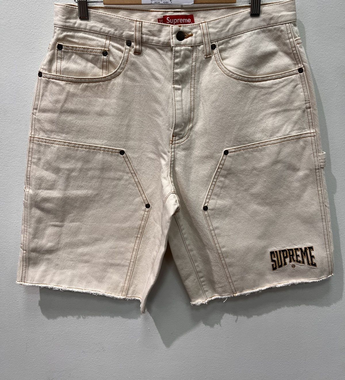 Men's Supreme Cutoff Double Knee Denim Painter Short in Washed