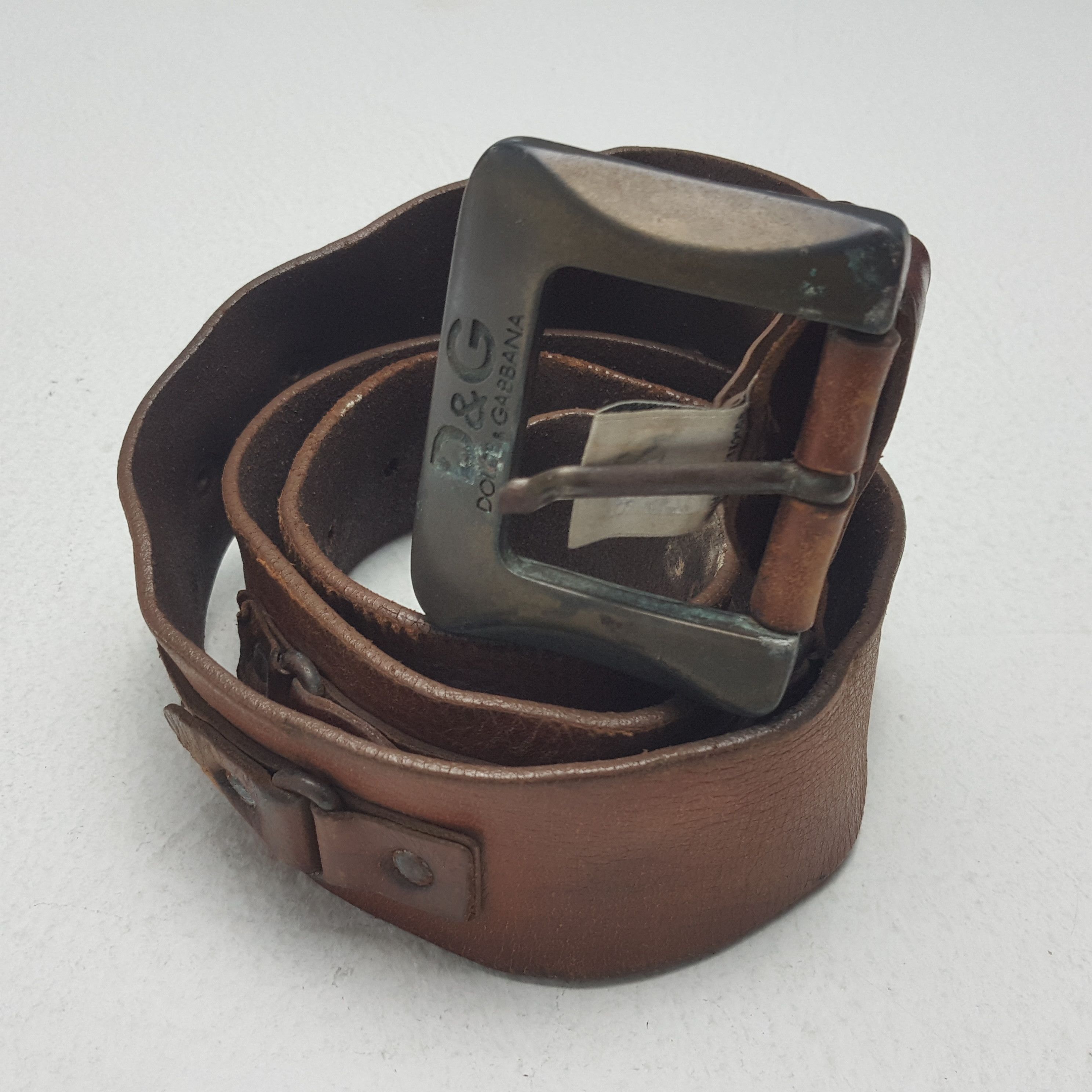 Dolce & Gabbana Brown Leather Classic Vintage Metal Buckle Belt