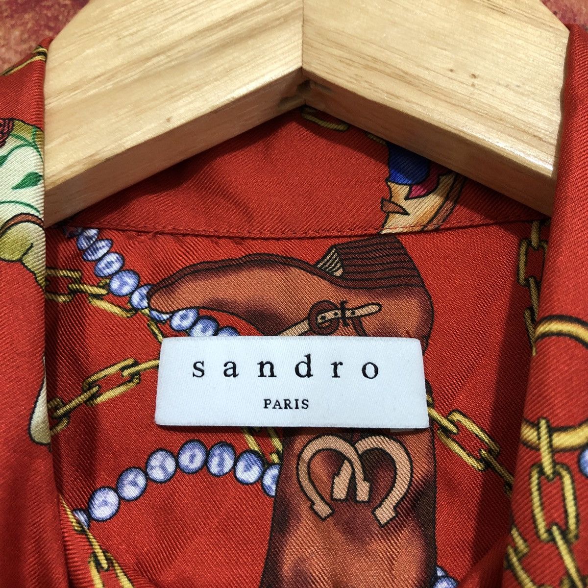 Sandro Sandro Paris Boots Print Silk Shirt Size XXS / US 00 / IT 34 - 4 Thumbnail
