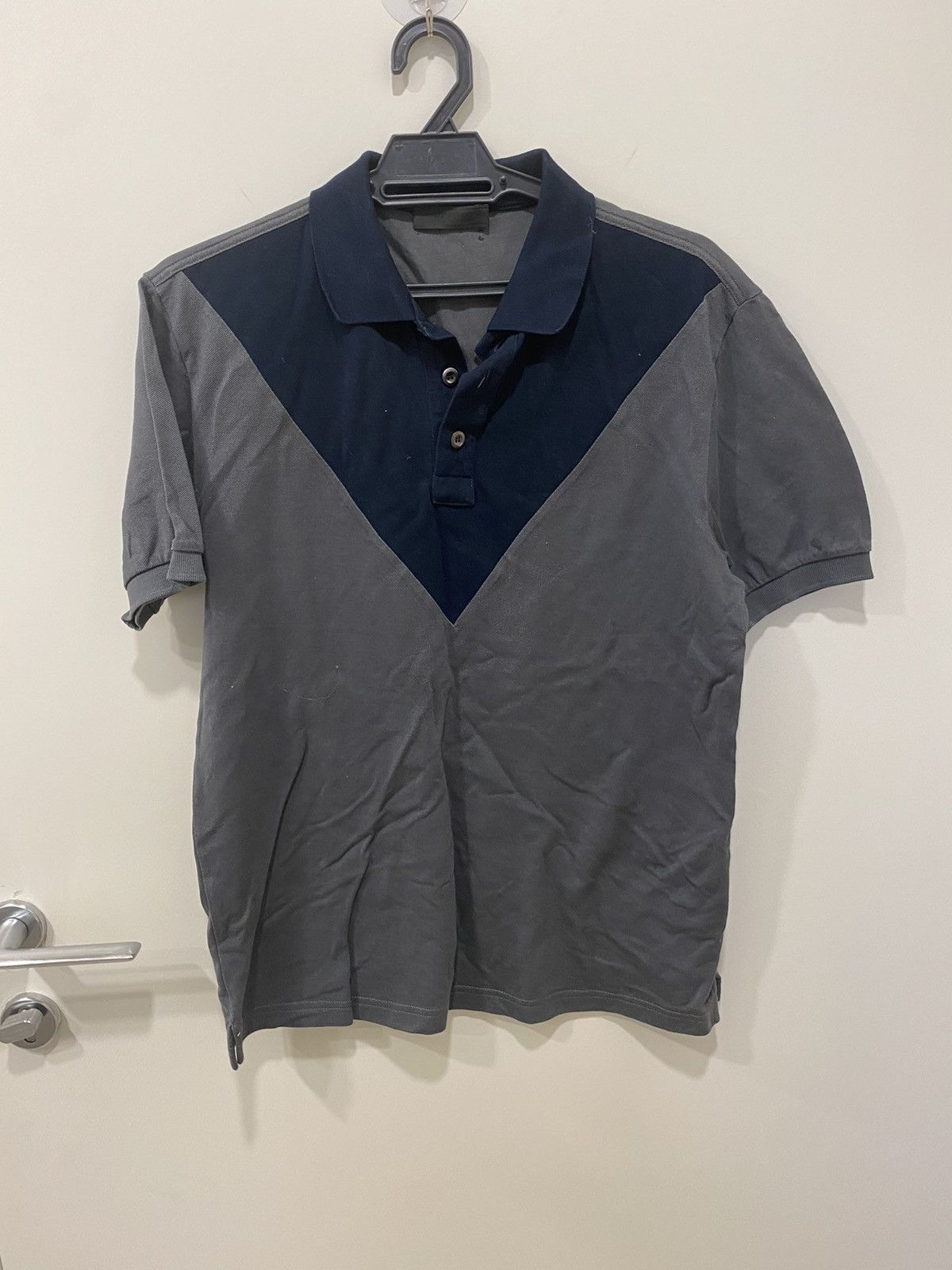 Prada duo tone v-line patch polo shirt