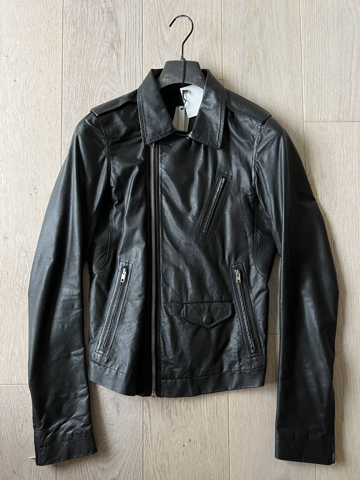 【46】Rick Owens STOOGES LEATHER JACKET Black Porterville Lukes Stooges Leather Jacket by Rick Owens