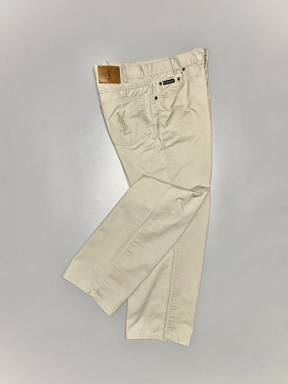 Vintage × Yves Saint Laurent YSL vintage big embroidered logo chino pants rare 90s sand Size US 30 / EU 46 - 1 Thumbnail