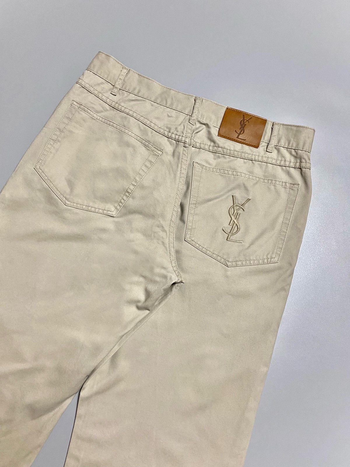 Vintage × Yves Saint Laurent YSL vintage big embroidered logo chino pants rare 90s sand Size US 30 / EU 46 - 3 Thumbnail