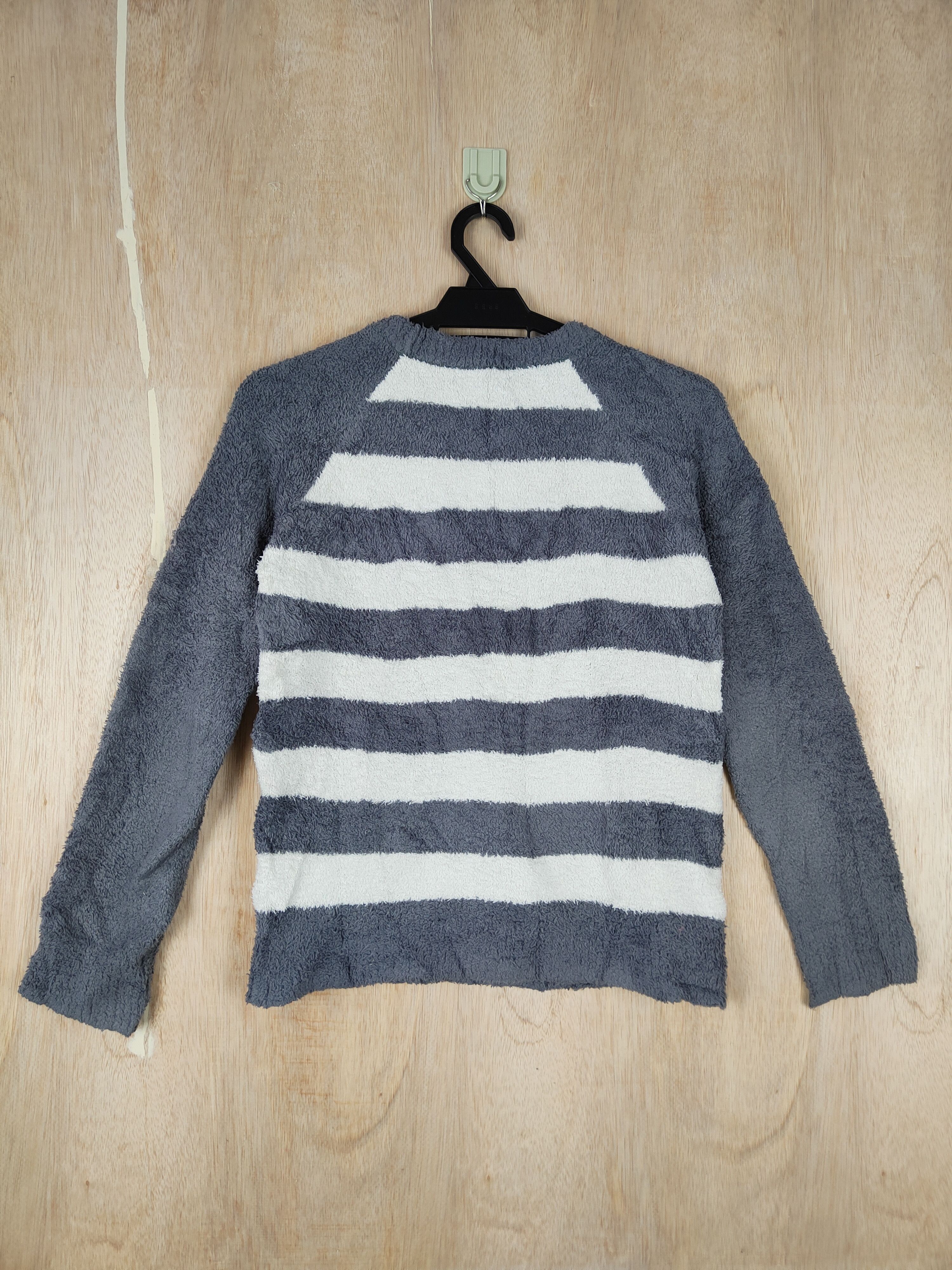 Japanese Brand × Other Spice Lip Gray stripe Shag Shaggy Fur Mohair Knitwear #S284 Size S / US 4 / IT 40 - 6 Thumbnail