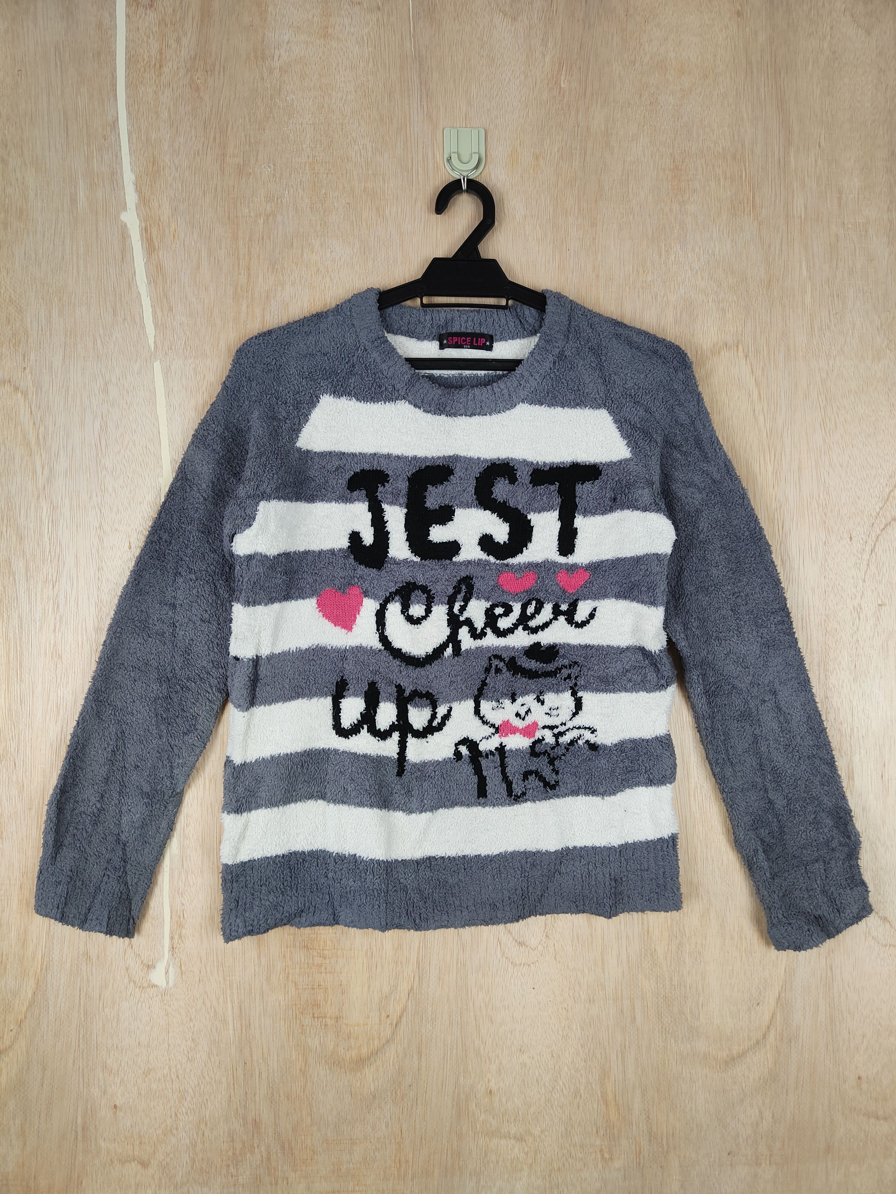 Japanese Brand × Other Spice Lip Gray stripe Shag Shaggy Fur Mohair Knitwear #S284 Size S / US 4 / IT 40 - 1 Thumbnail