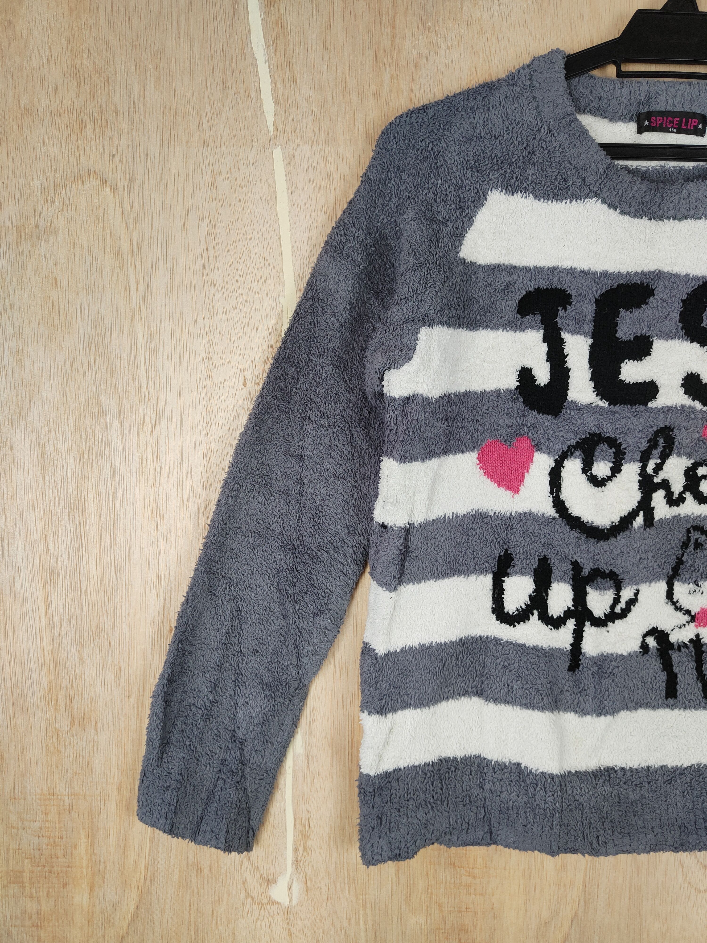 Japanese Brand × Other Spice Lip Gray stripe Shag Shaggy Fur Mohair Knitwear #S284 Size S / US 4 / IT 40 - 4 Thumbnail