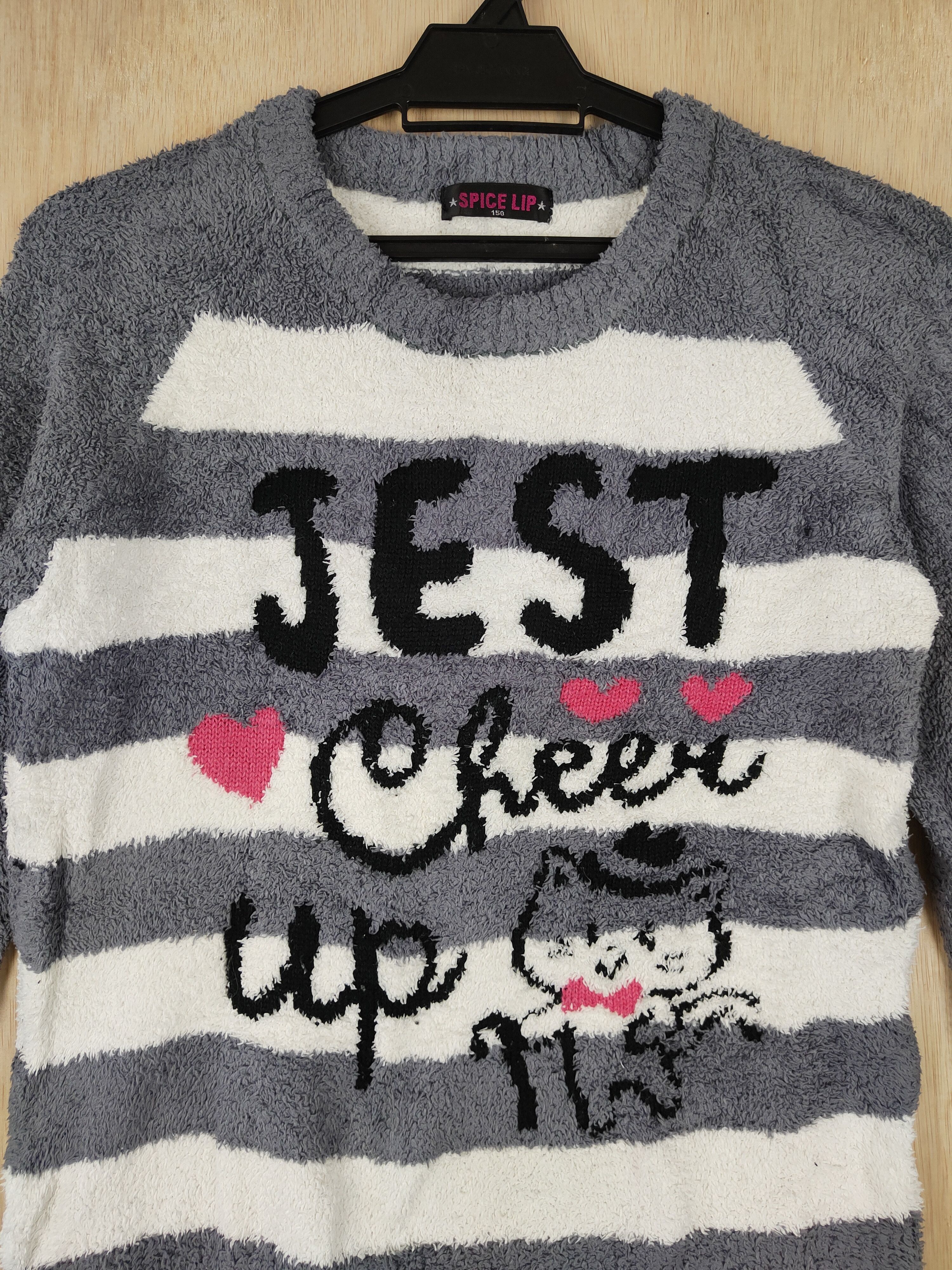 Japanese Brand × Other Spice Lip Gray stripe Shag Shaggy Fur Mohair Knitwear #S284 Size S / US 4 / IT 40 - 2 Thumbnail
