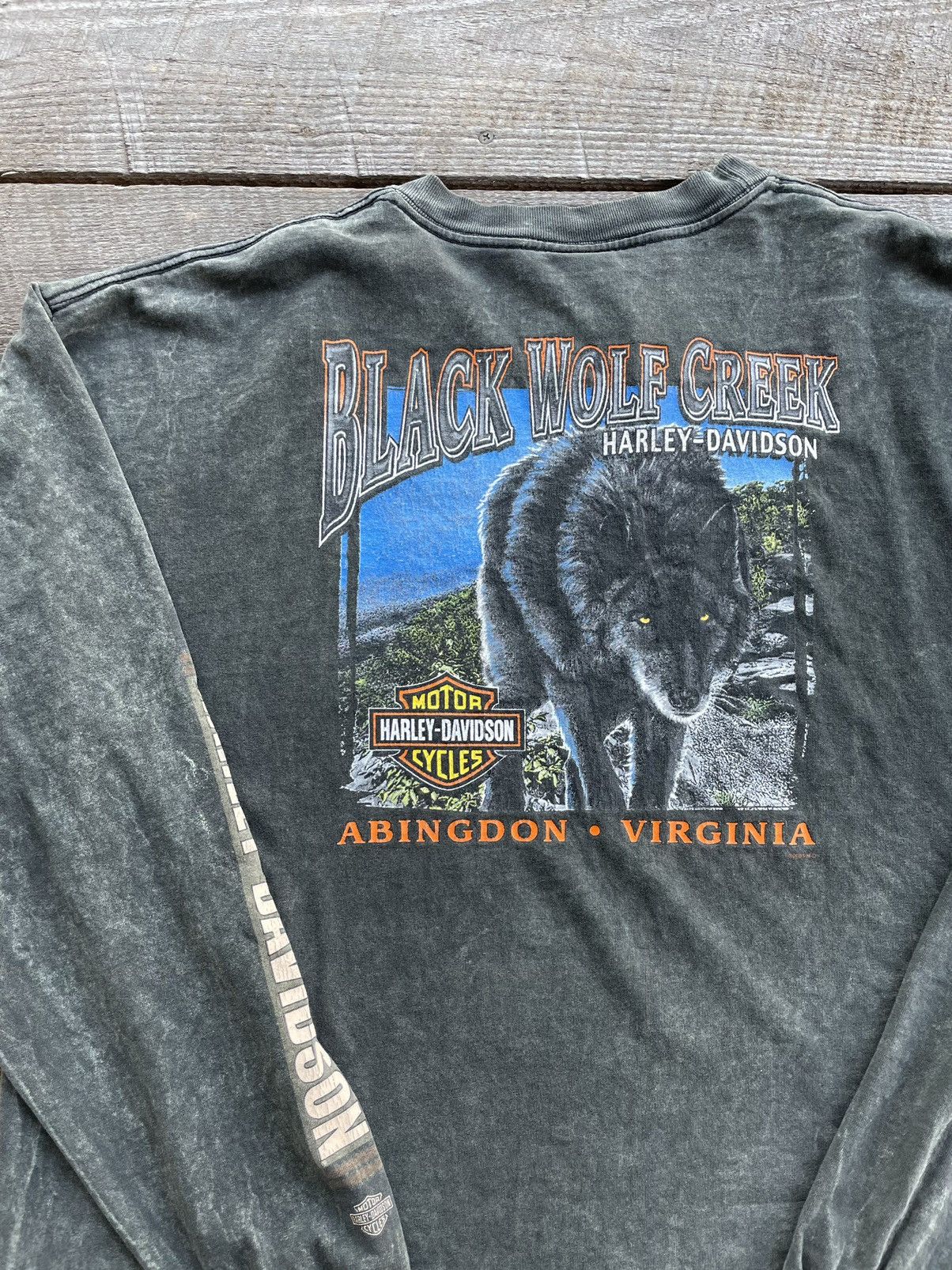 Vintage Acid Wash Black Harley Davidson Long Sleeve T Shirt