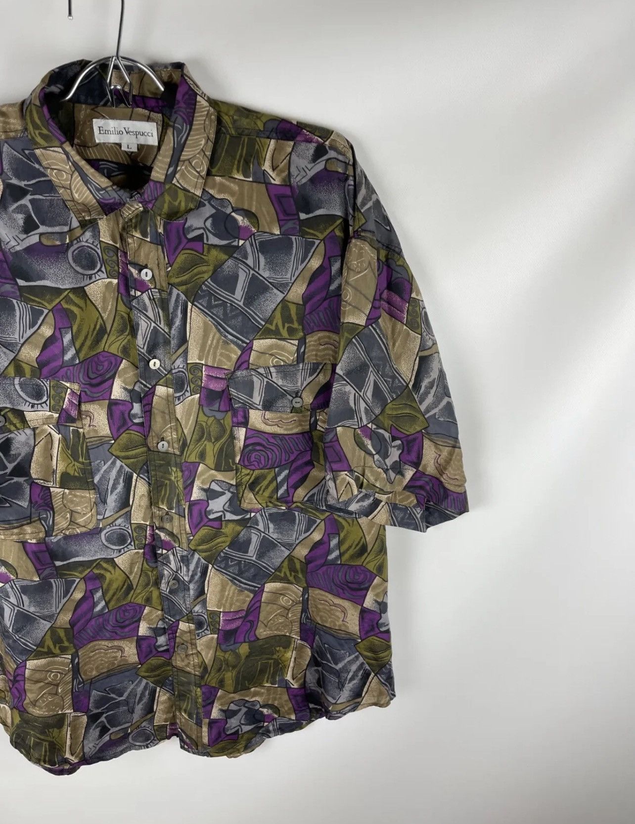 Vintage Emilio Vespucci vintage pattern style pure silk ss shirt Size US L / EU 52-54 / 3 - 4 Thumbnail