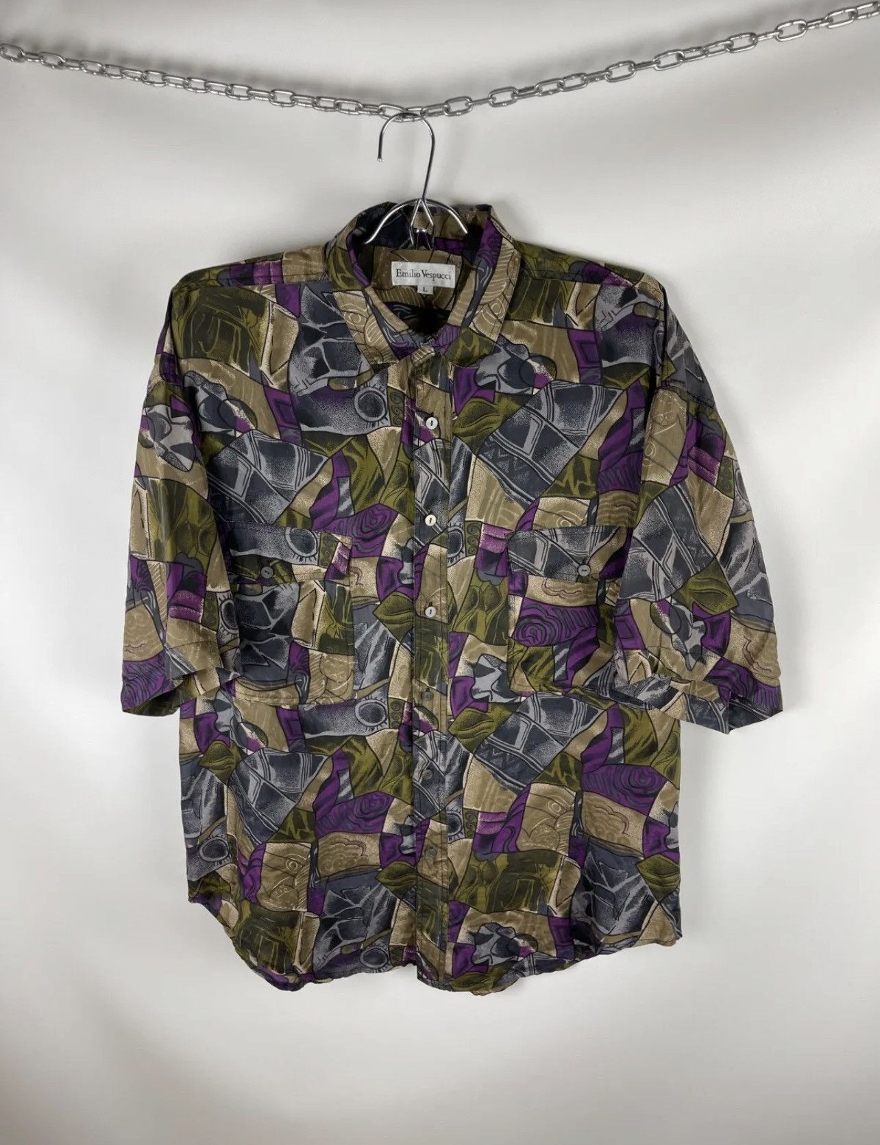 Vintage Emilio Vespucci vintage pattern style pure silk ss shirt Size US L / EU 52-54 / 3 - 1 Thumbnail