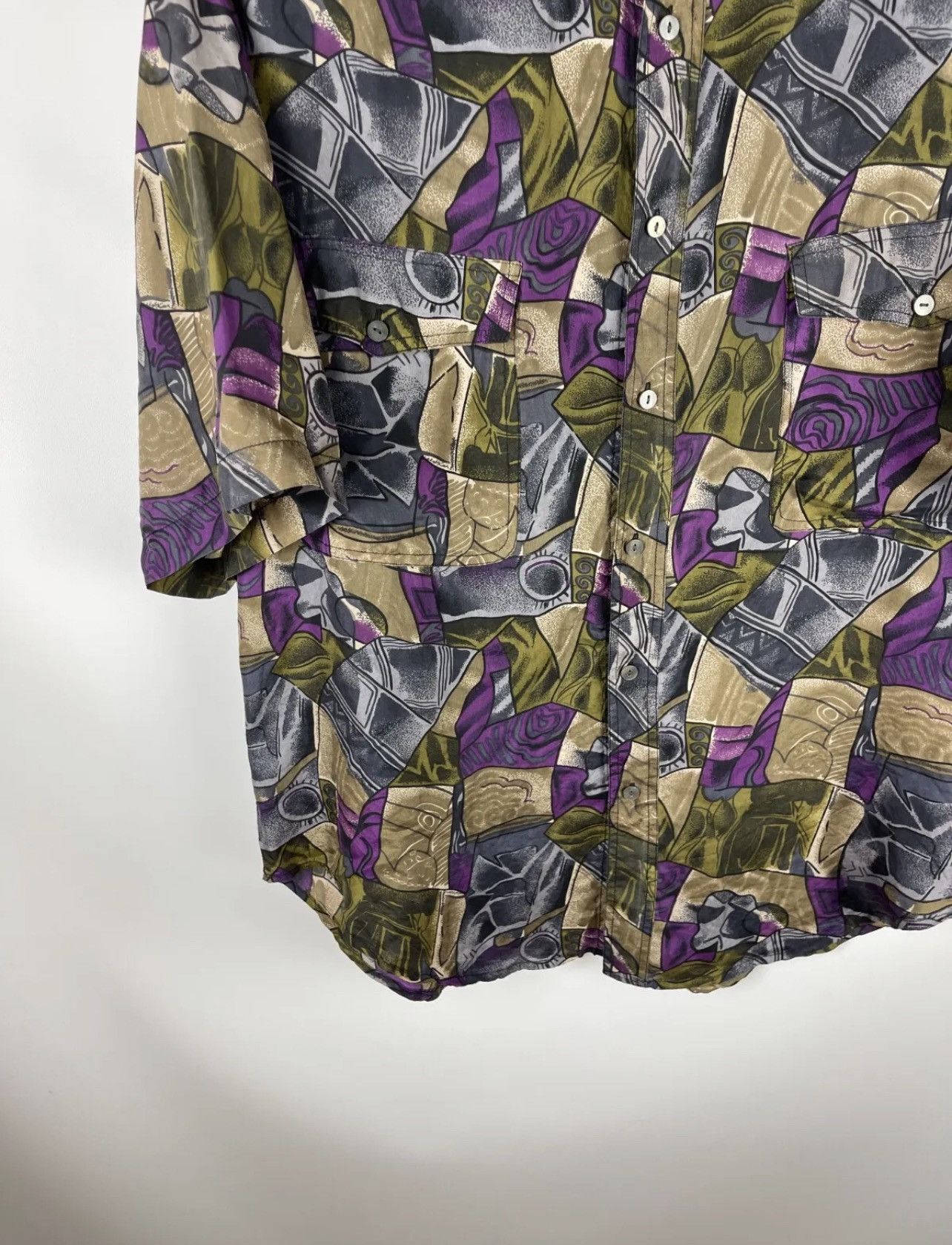 Vintage Emilio Vespucci vintage pattern style pure silk ss shirt Size US L / EU 52-54 / 3 - 3 Thumbnail