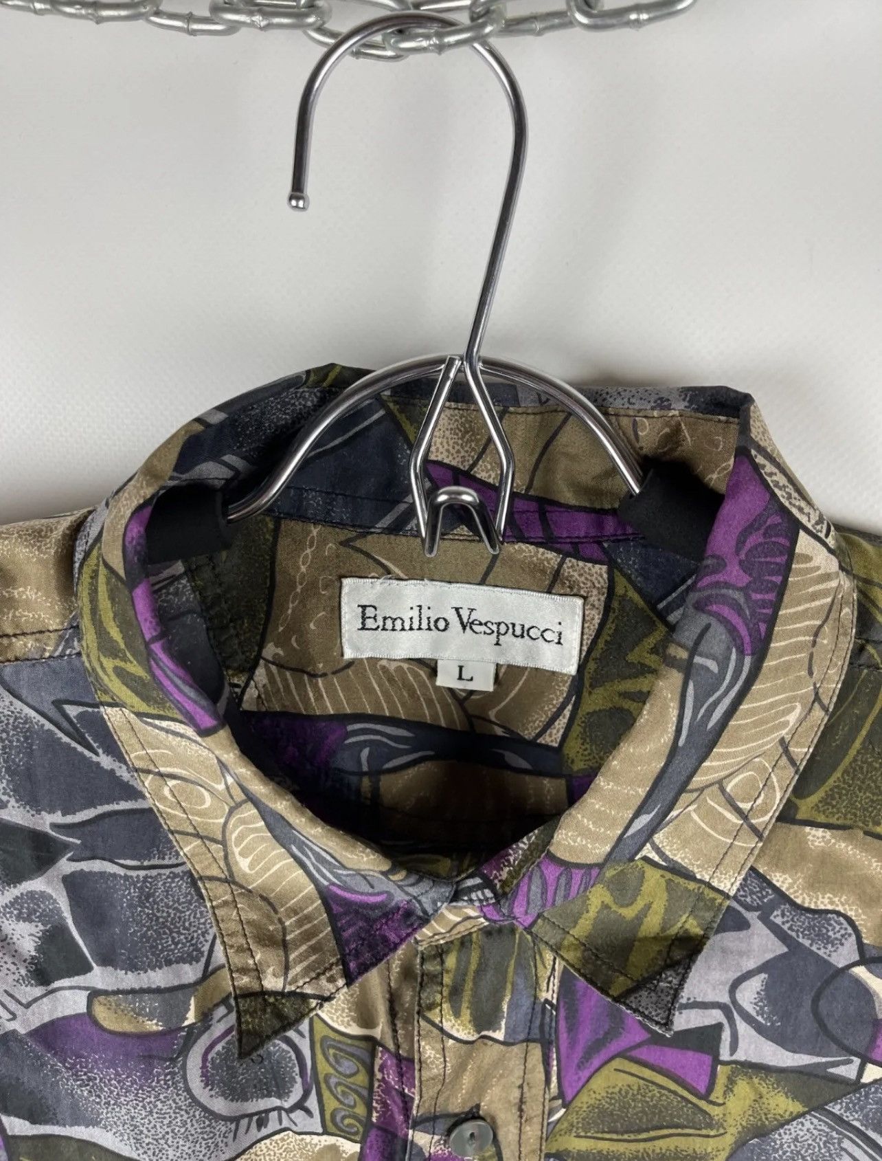 Vintage Emilio Vespucci vintage pattern style pure silk ss shirt Size US L / EU 52-54 / 3 - 5 Thumbnail