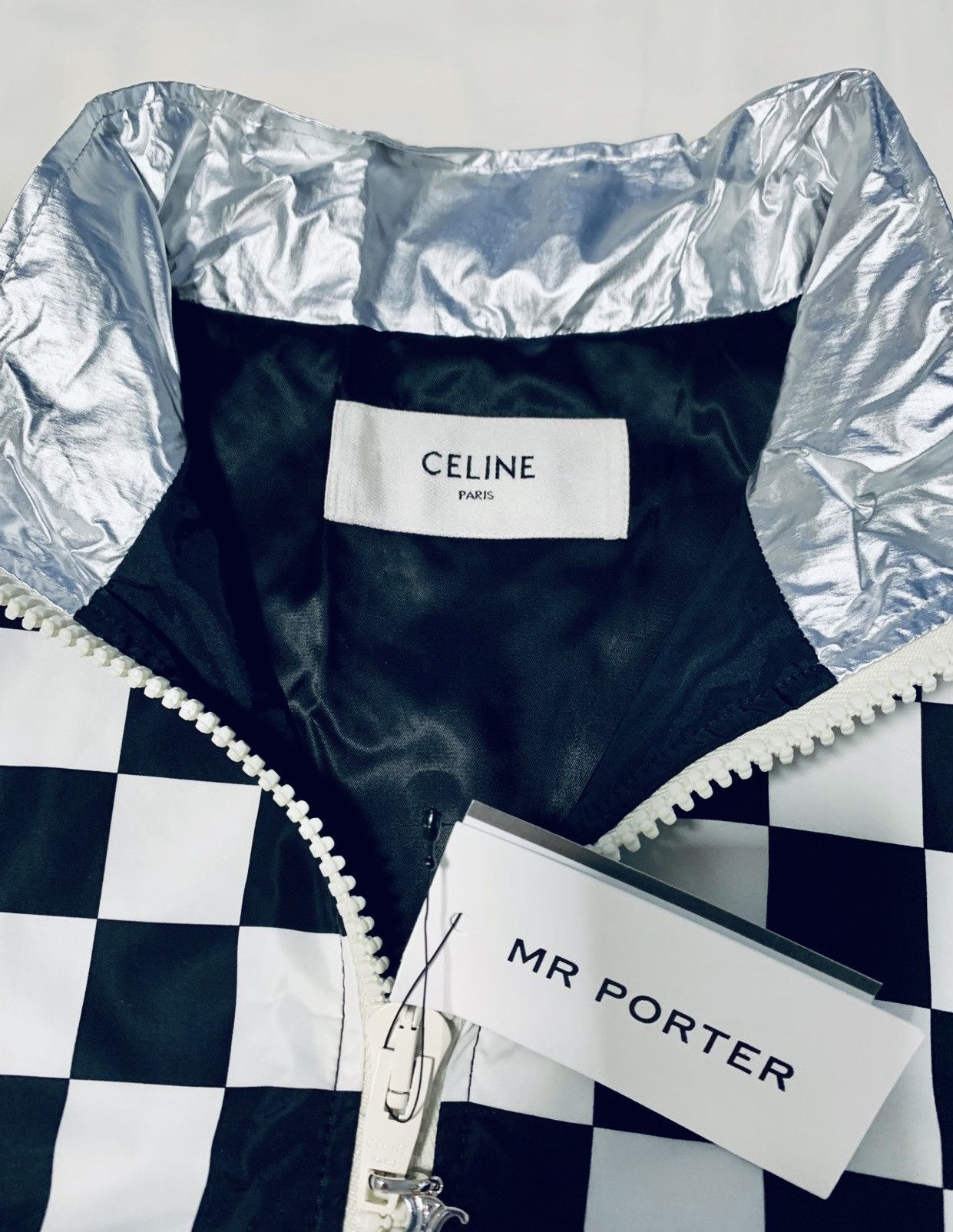 Celine × Hedi Slimane CELINE Checked Metallic Nylon Bomber Jacket Size US M / EU 48-50 / 2 - 5 Thumbnail