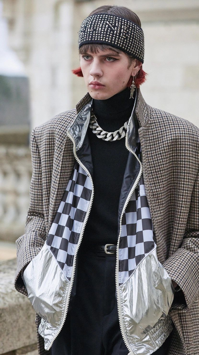 Celine × Hedi Slimane CELINE Checked Metallic Nylon Bomber Jacket Size US M / EU 48-50 / 2 - 4 Thumbnail