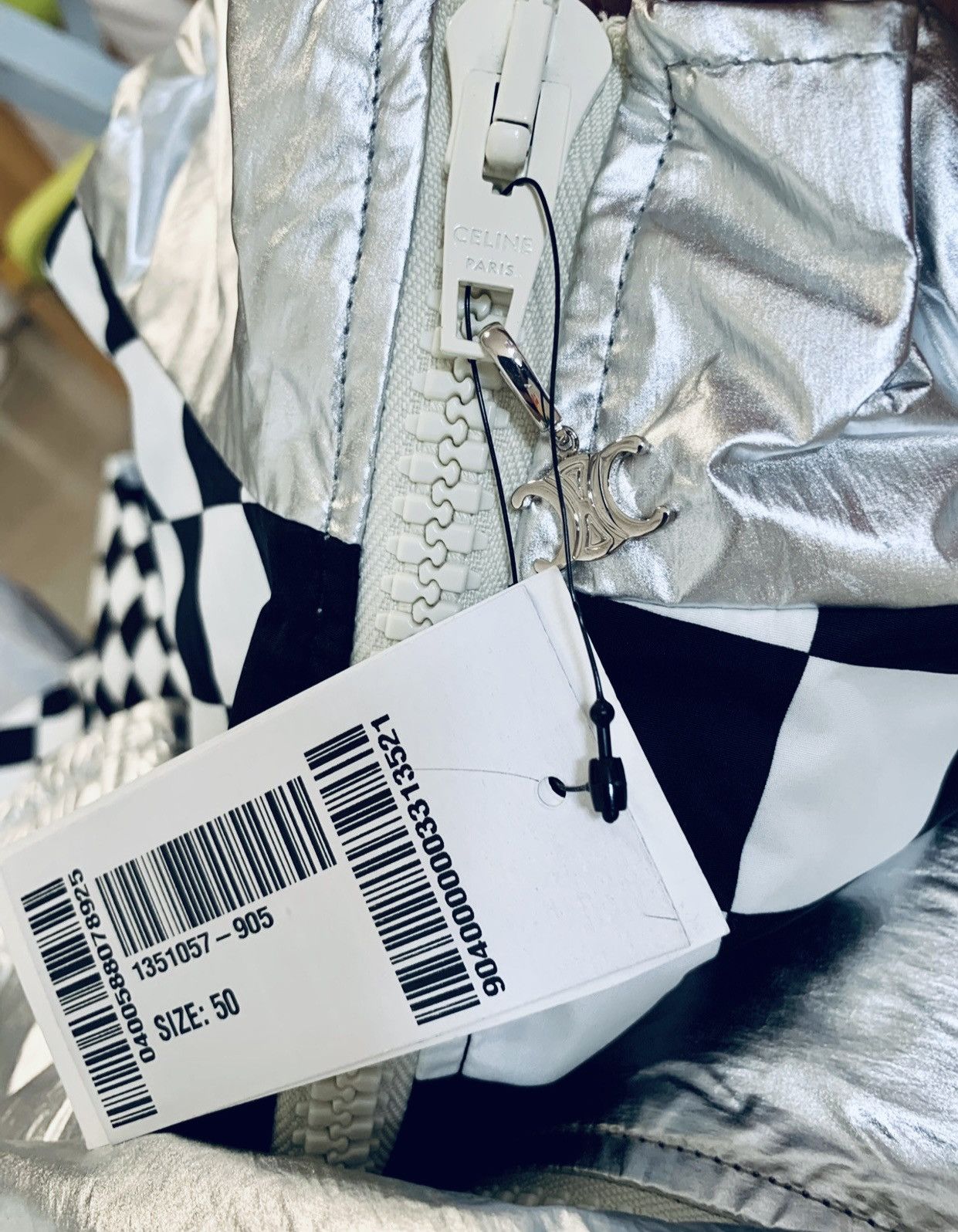 Celine × Hedi Slimane CELINE Checked Metallic Nylon Bomber Jacket Size US M / EU 48-50 / 2 - 6 Thumbnail