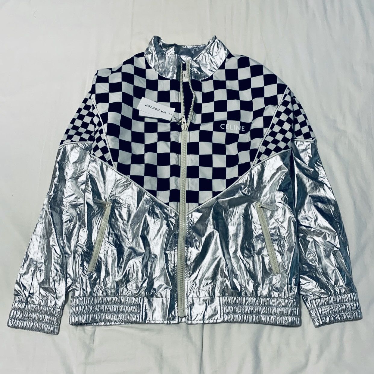 Celine × Hedi Slimane CELINE Checked Metallic Nylon Bomber Jacket Size US M / EU 48-50 / 2 - 1 Thumbnail