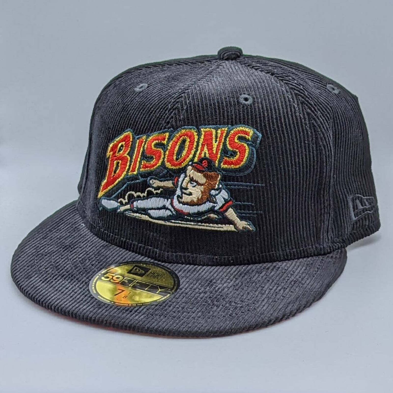 New Era Bisons Corduroy Black Silver Black Hat Baseball Fitted popular Cap Sz 7 1/8 MLB