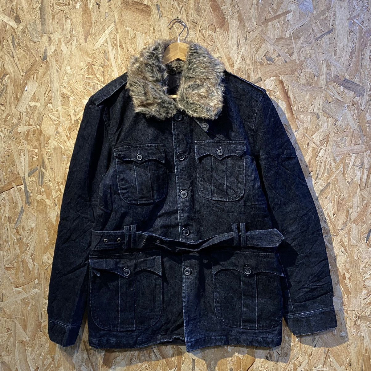 VINTAGE RARE‼️Takeo Kikuchi Multi Pocket Denim Fur Jackets