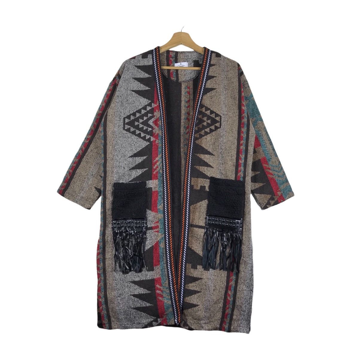 Vintage Patterned Native Navajo Tribal Aztec Wool Cardigan - Main Image