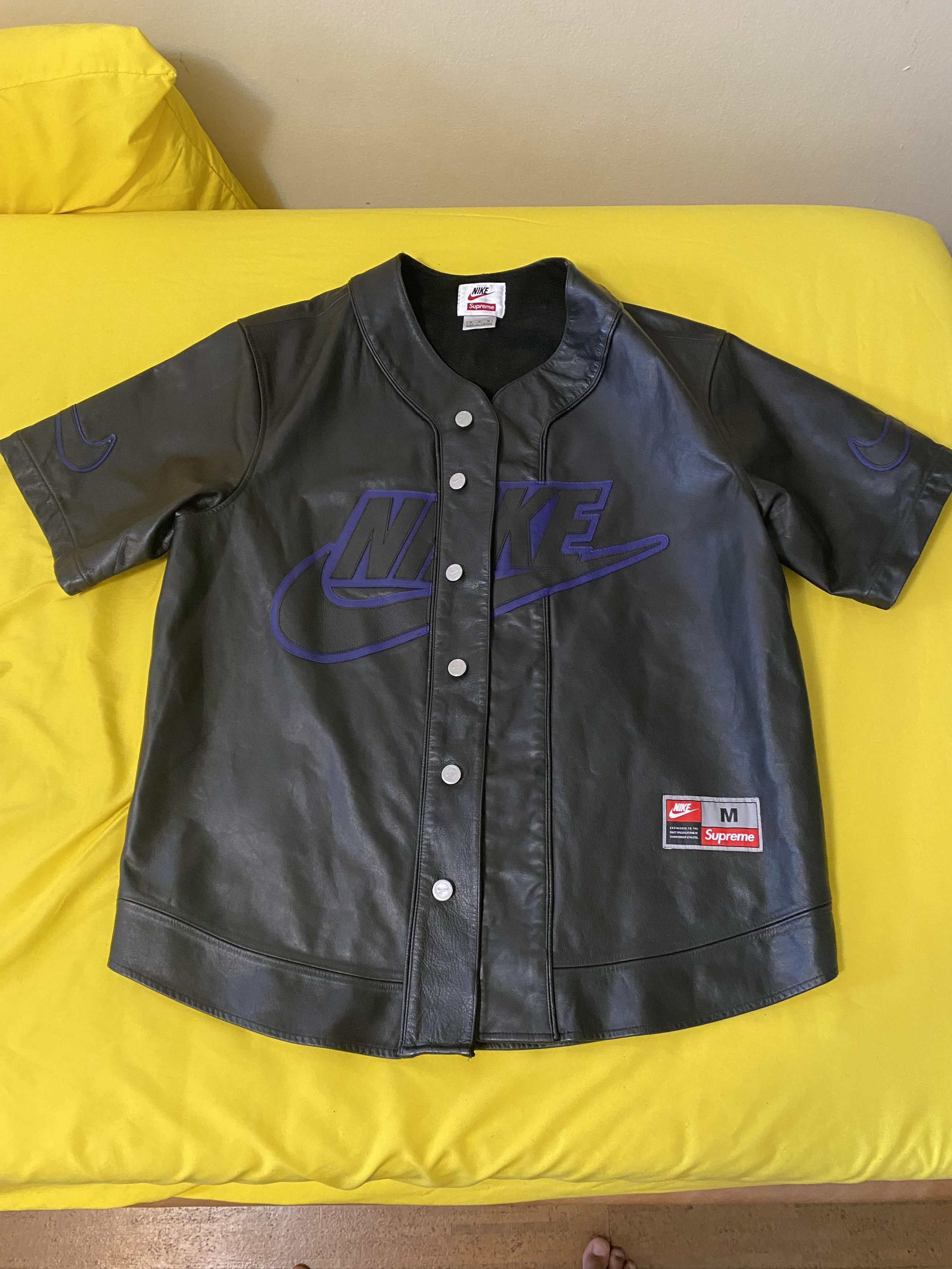 Nike × Supreme Supreme X Nike Black Leather Baseball Jersey | Grailed