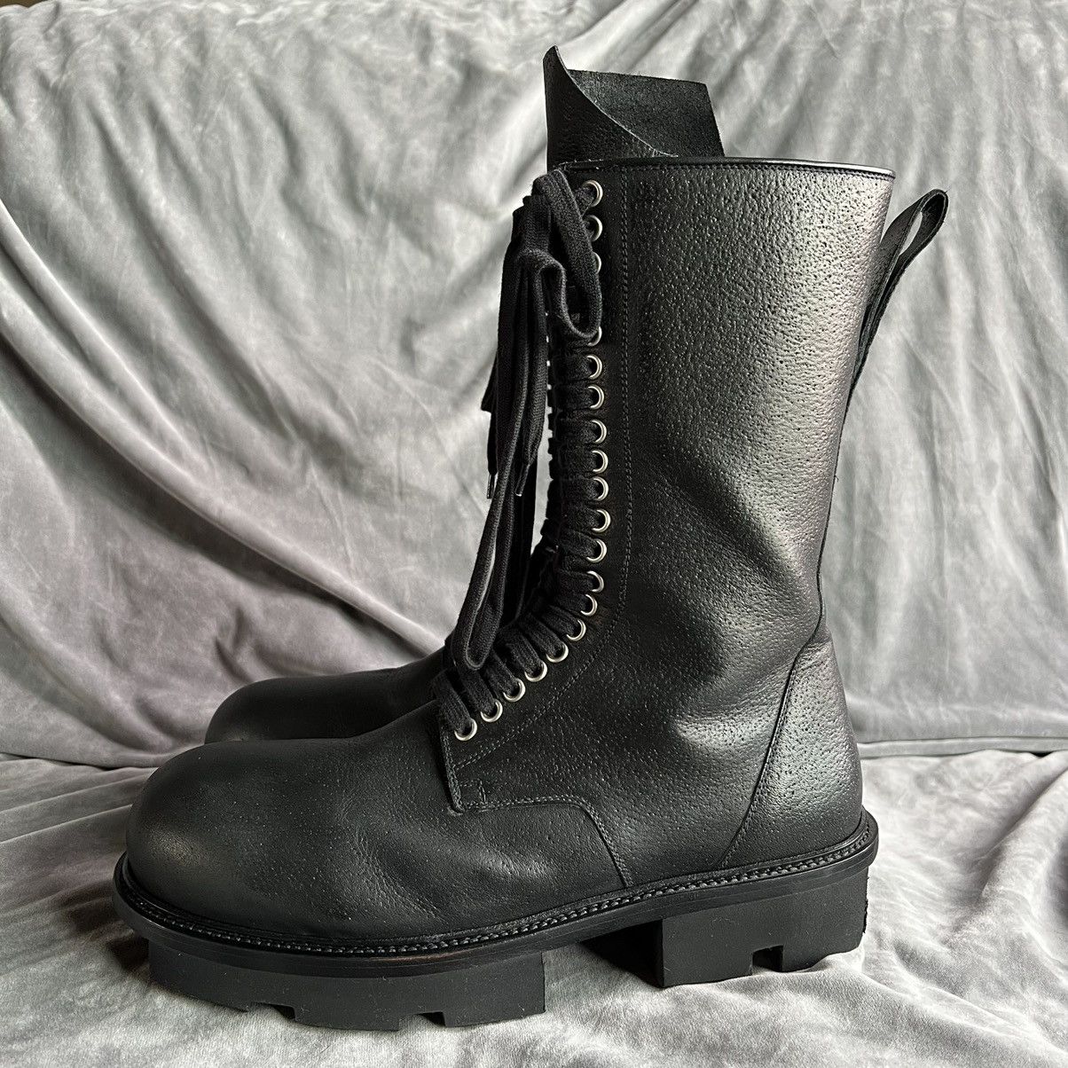 image of Rick Owens Bull Leather Megatooth Combat Boots in Black, Men's (Size 12)