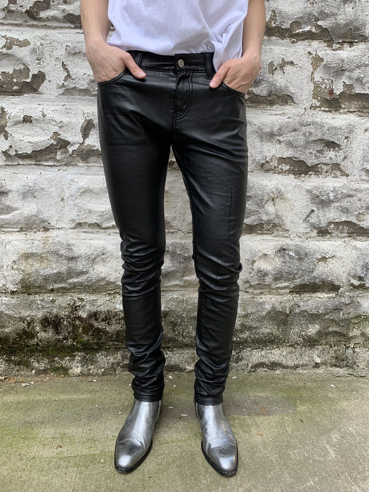 Saint Laurent Paris Hedi Saint Laurent faux leather skinny jeans