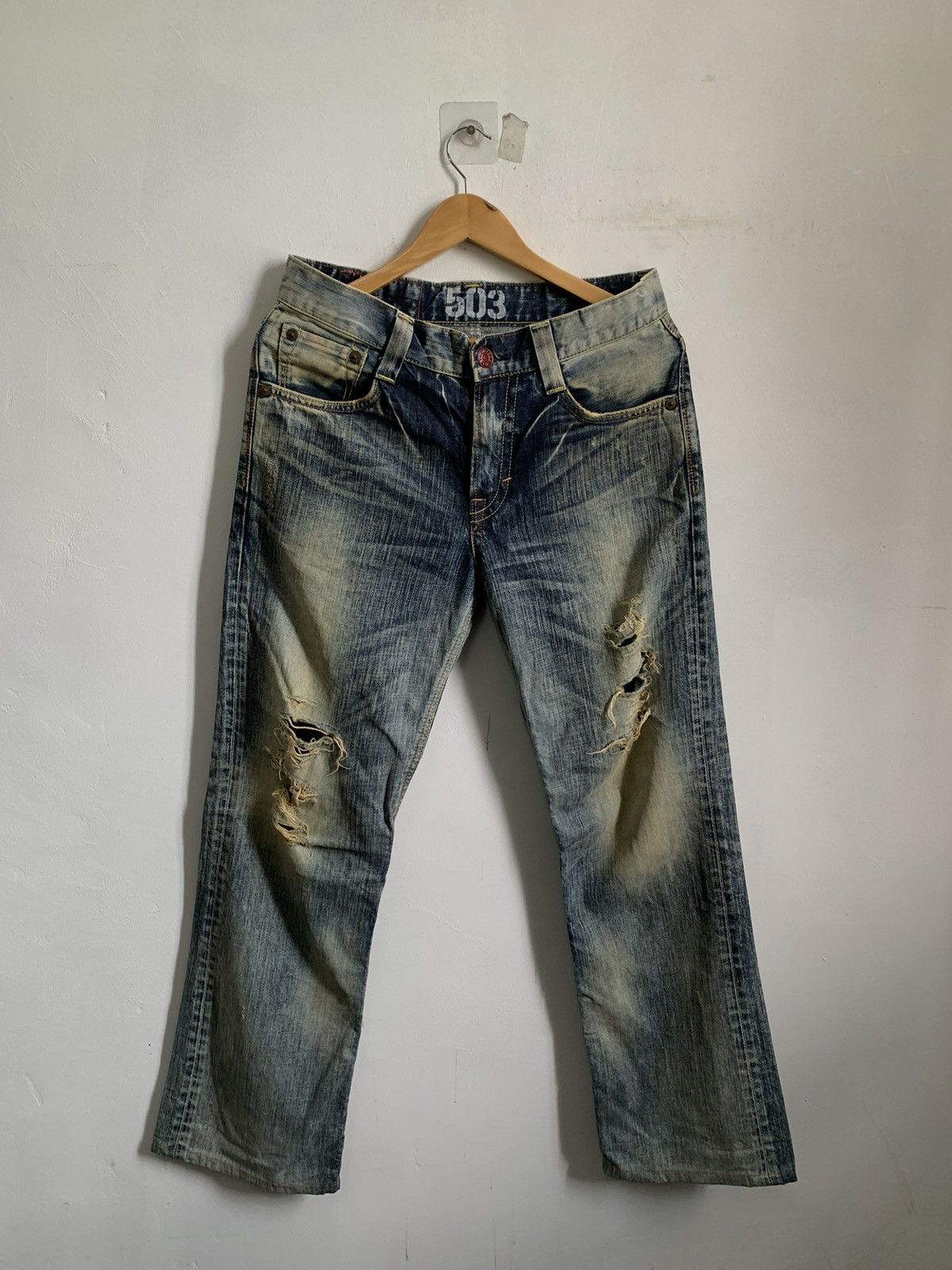 Edwin Edwin Blue Trip 503 TRASHED Denim Jeans Size US 31 - 1 Thumbnail