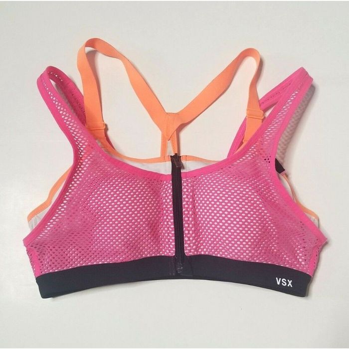 Vintage Victorias Secret VSX Sports Bra Womens 34B Mesh Zip Front