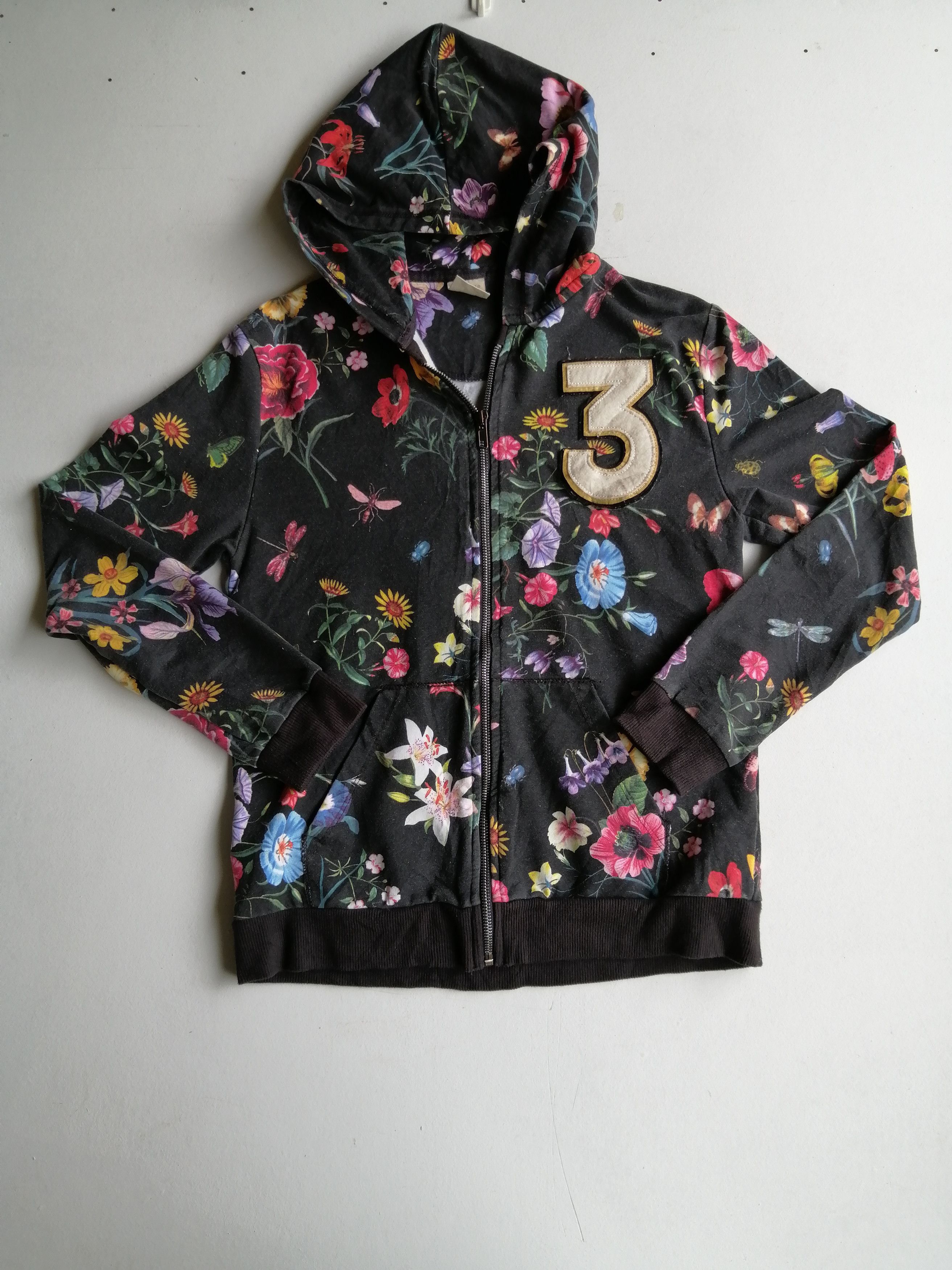 Vtg Zara Girls Collection Floral Full Print Hoodie Sweater