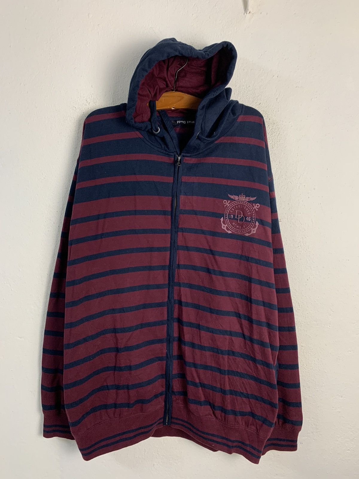 image of Designer Daniel Dodd Stripe Zipper Hoodie in Red, Men's (Size 2XL)