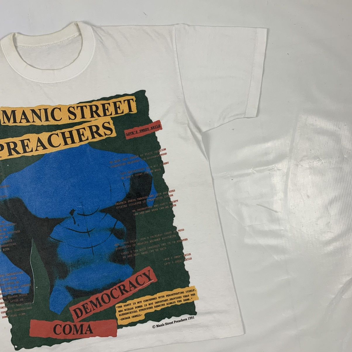 Band Tees Vintage 1991 Manic Street Preachers Democracy Coma Song Size US L / EU 52-54 / 3 - 3 Thumbnail