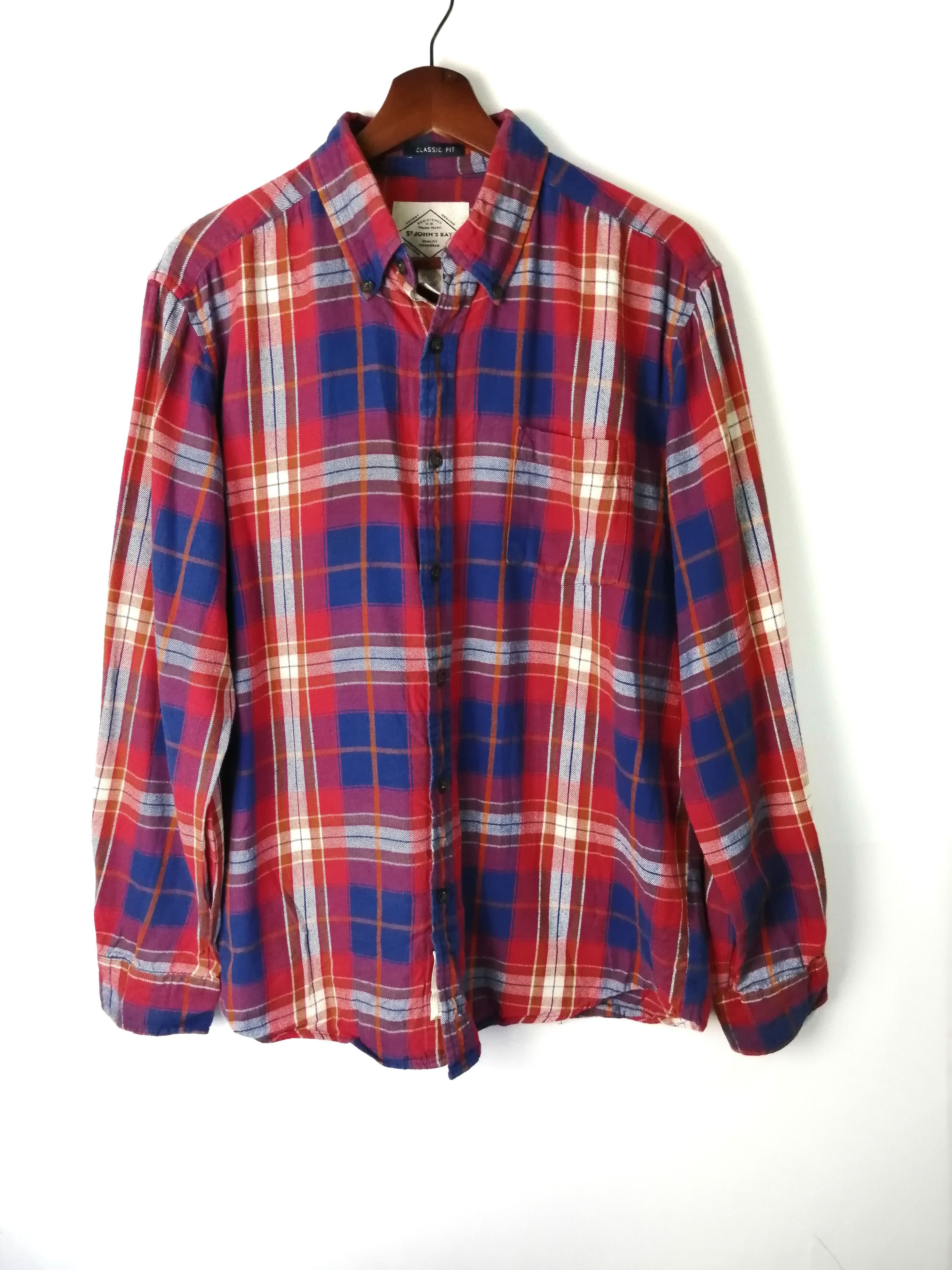 Vintage 90s-00'S St. John's Bay long-sleeved flannel check shirt, size M, men's cotton Red type red-purple Vintage Second Hand