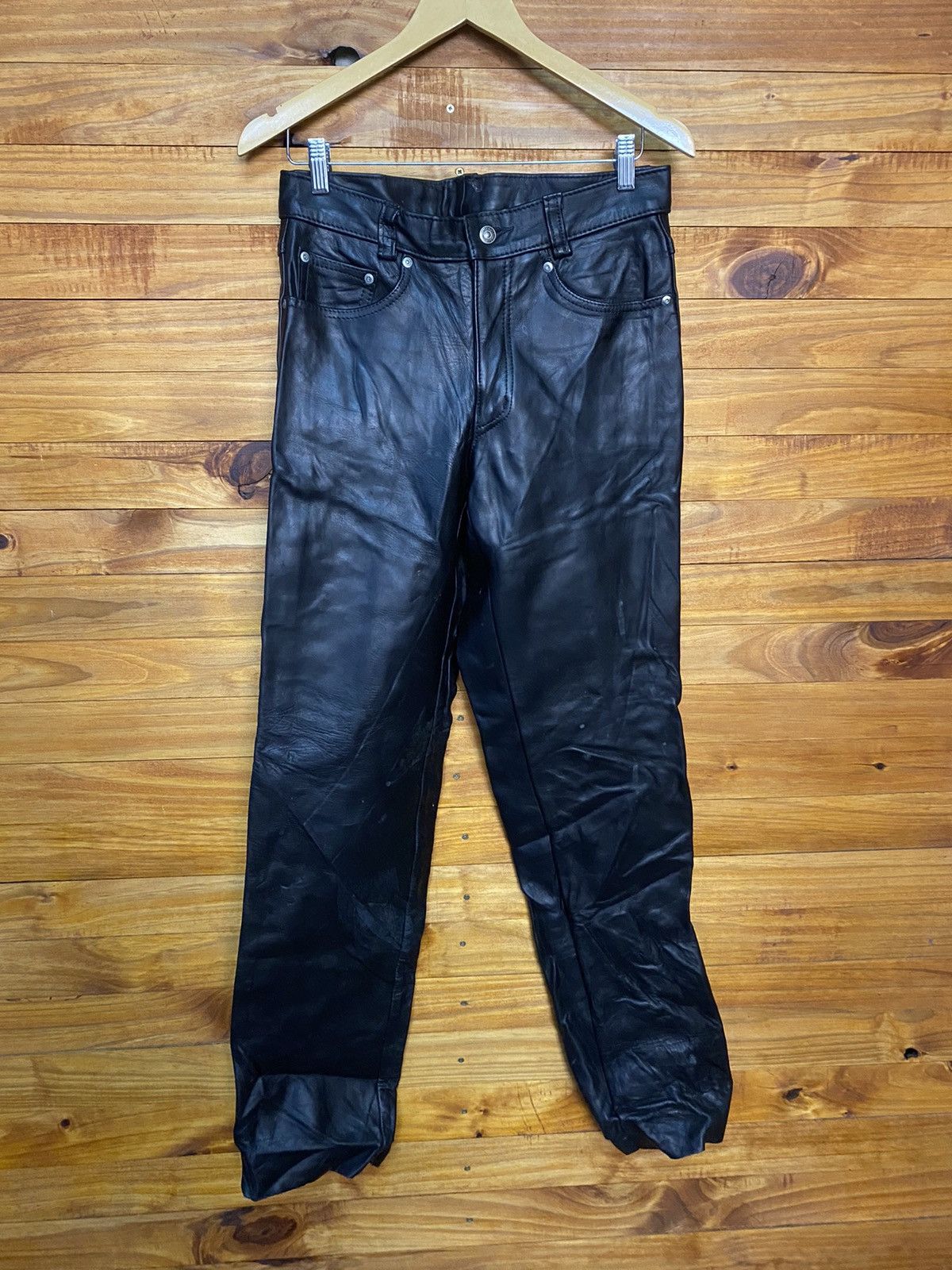 image of Vintage Schott Leather Bikers Pants in Black, Men's (Size 30)