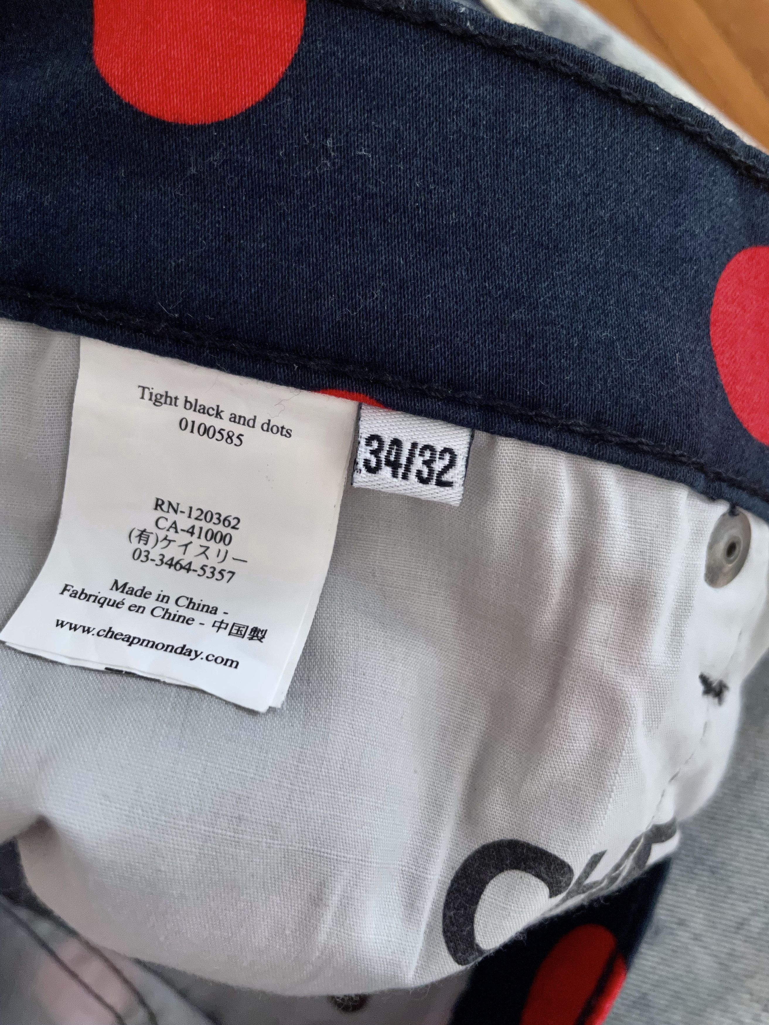 Cheap Monday RED POLKA DOT DARK BLUE SKINNY JEANS Size US 34 / EU 50 - 8 Thumbnail