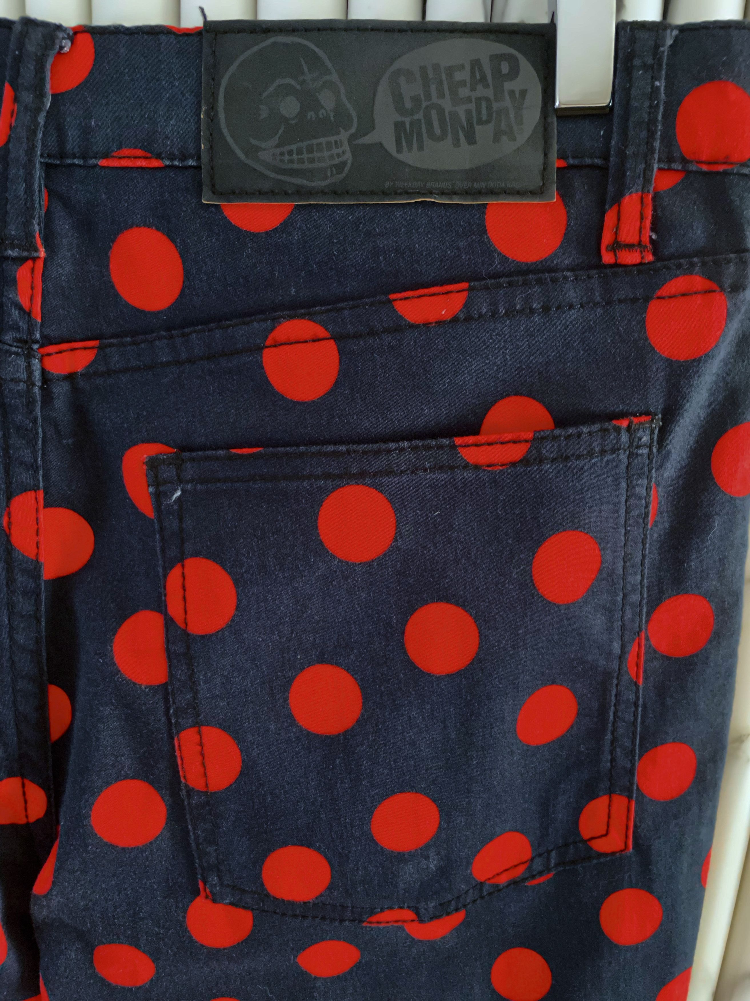 Cheap Monday RED POLKA DOT DARK BLUE SKINNY JEANS Size US 34 / EU 50 - 7 Thumbnail