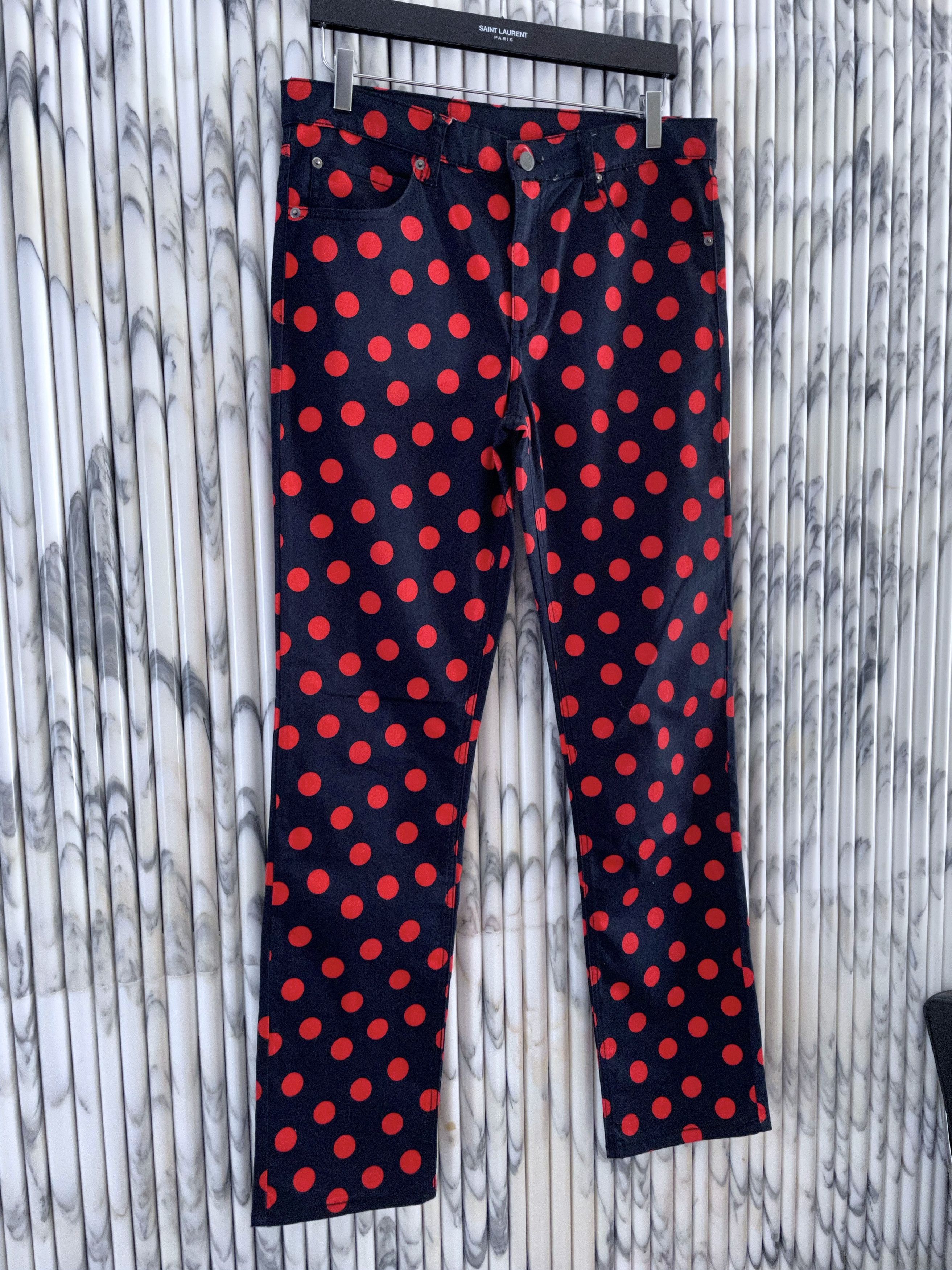 Cheap Monday RED POLKA DOT DARK BLUE SKINNY JEANS Size US 34 / EU 50 - 2 Thumbnail