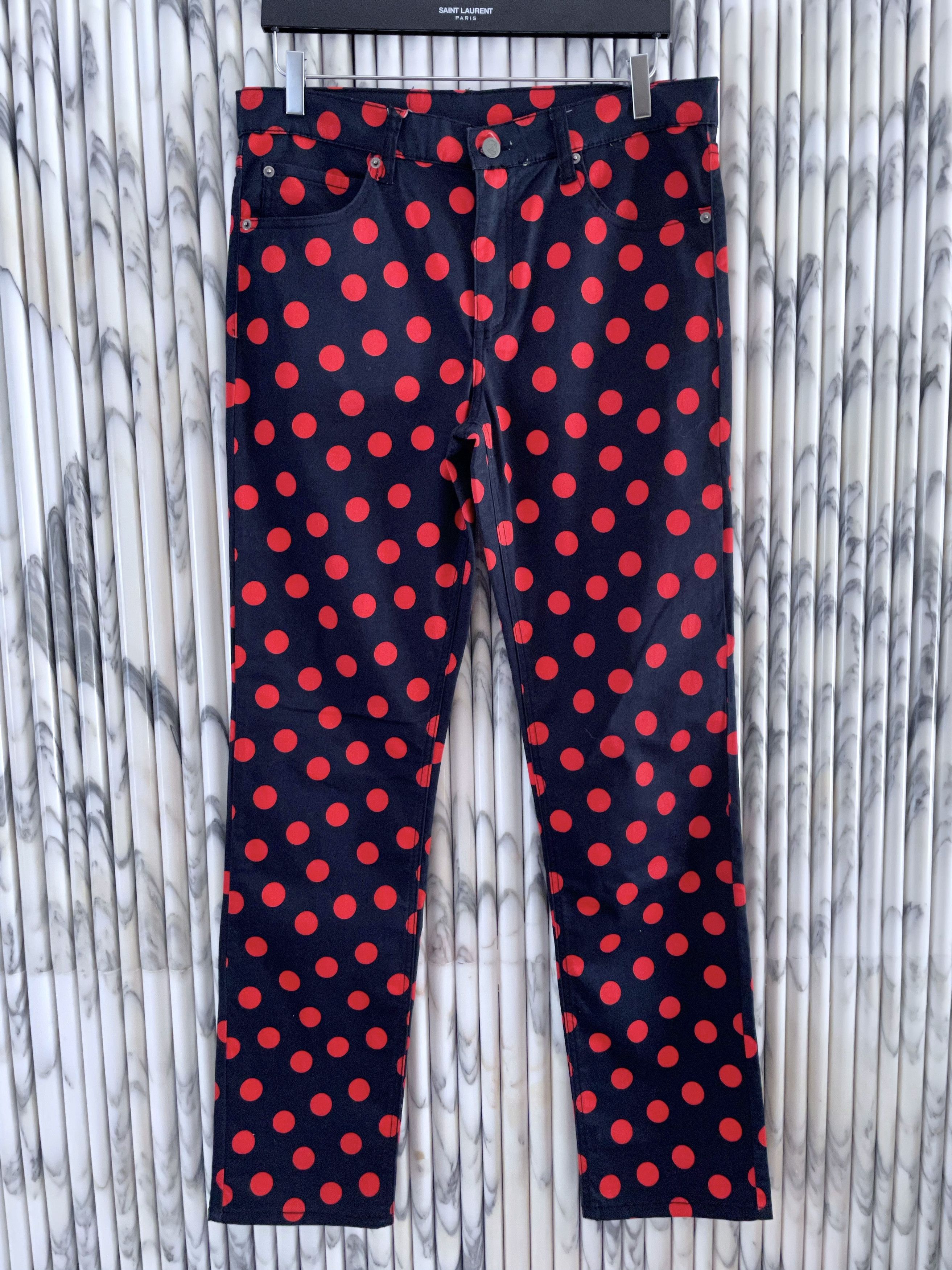 RED POLKA DOT DARK BLUE SKINNY JEANS