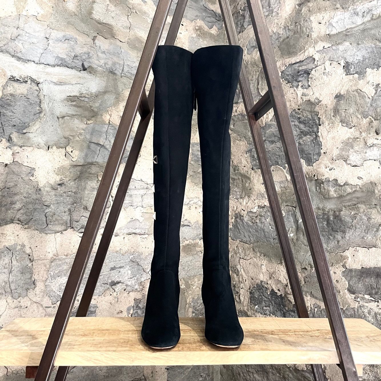 Valentino Valentino Black Suede Studded Over-the-Knee Boots Size US 10.5 / IT 40.5 - 3 Thumbnail