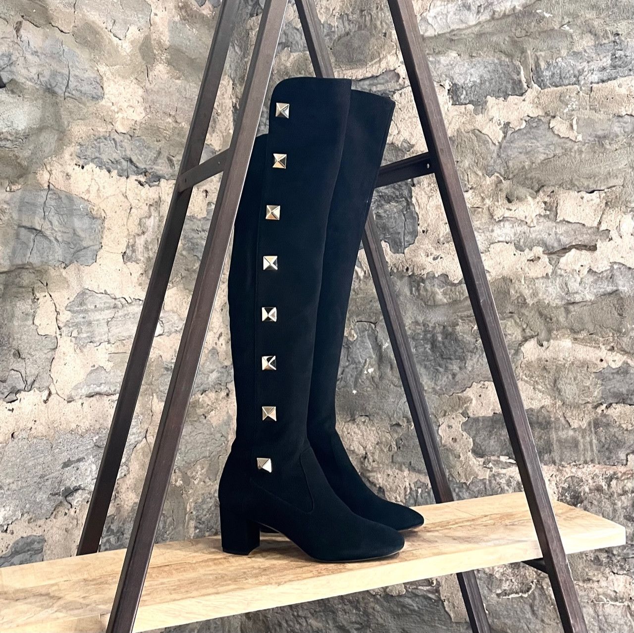 Valentino Valentino Black Suede Studded Over-the-Knee Boots Size US 10.5 / IT 40.5 - 1 Thumbnail