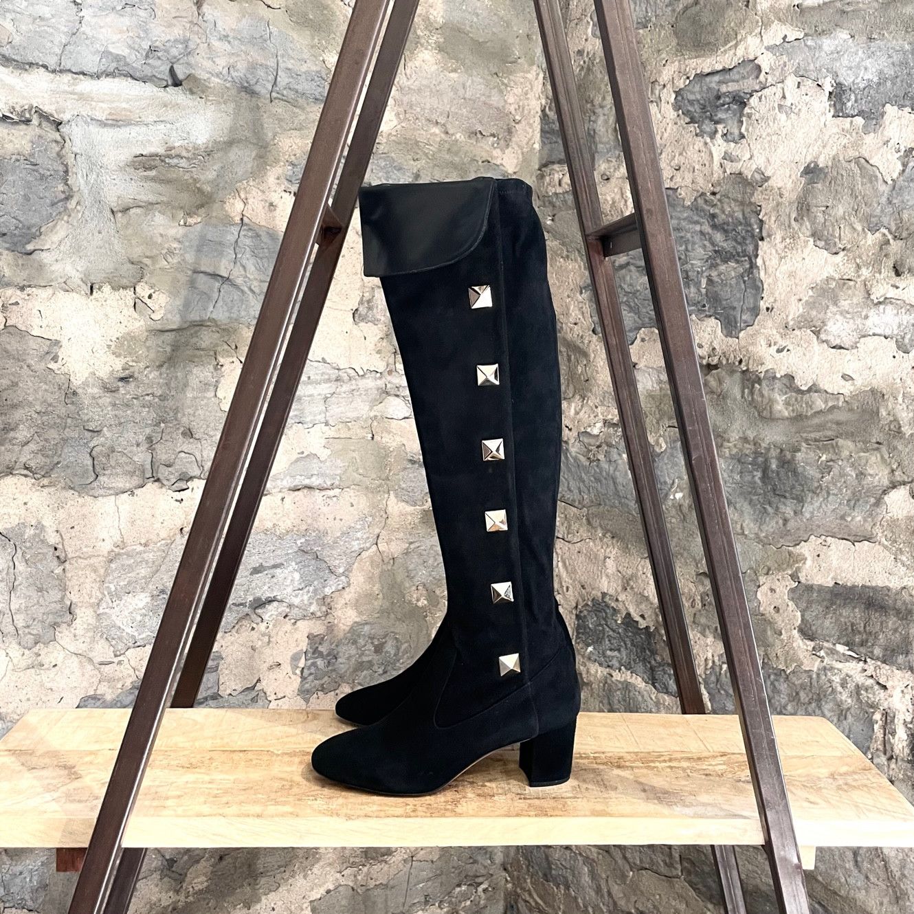 Valentino Valentino Black Suede Studded Over-the-Knee Boots Size US 10.5 / IT 40.5 - 5 Thumbnail