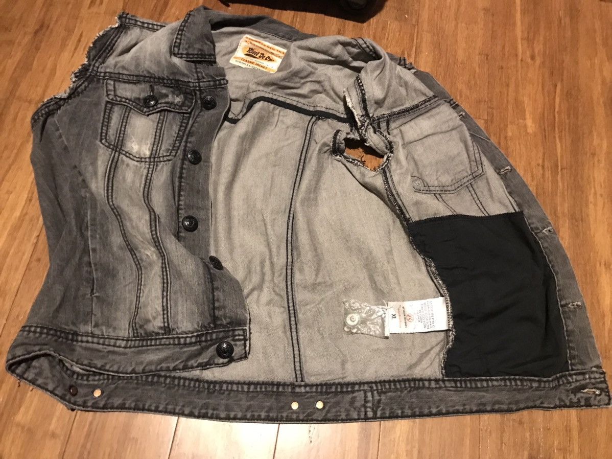 Vintage Rivet de Cru Jean Denim Jacket Sleeveless Distressed Biker Size US XL / EU 56 / 4 - 12 Thumbnail