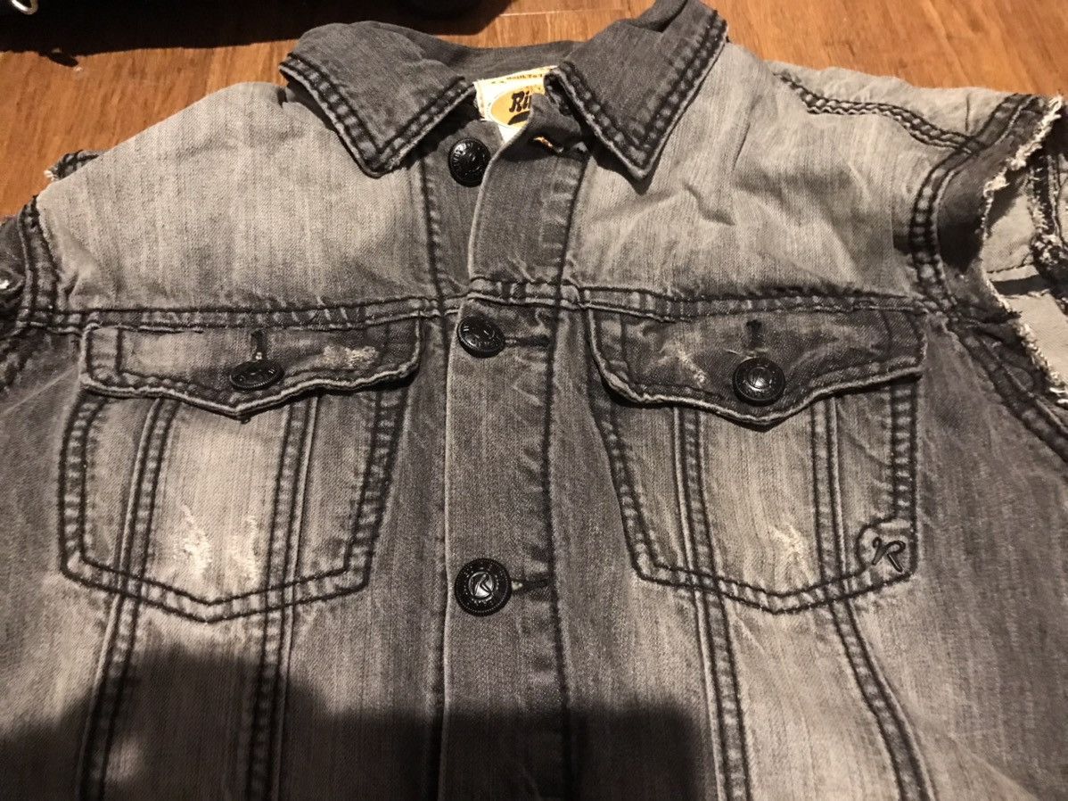 Vintage Rivet de Cru Jean Denim Jacket Sleeveless Distressed Biker Size US XL / EU 56 / 4 - 10 Thumbnail