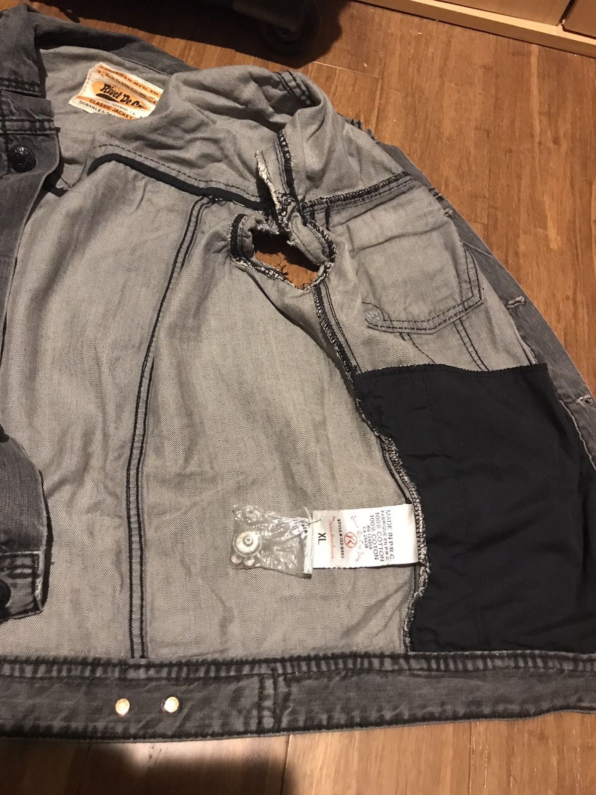 Vintage Rivet de Cru Jean Denim Jacket Sleeveless Distressed Biker Size US XL / EU 56 / 4 - 11 Thumbnail