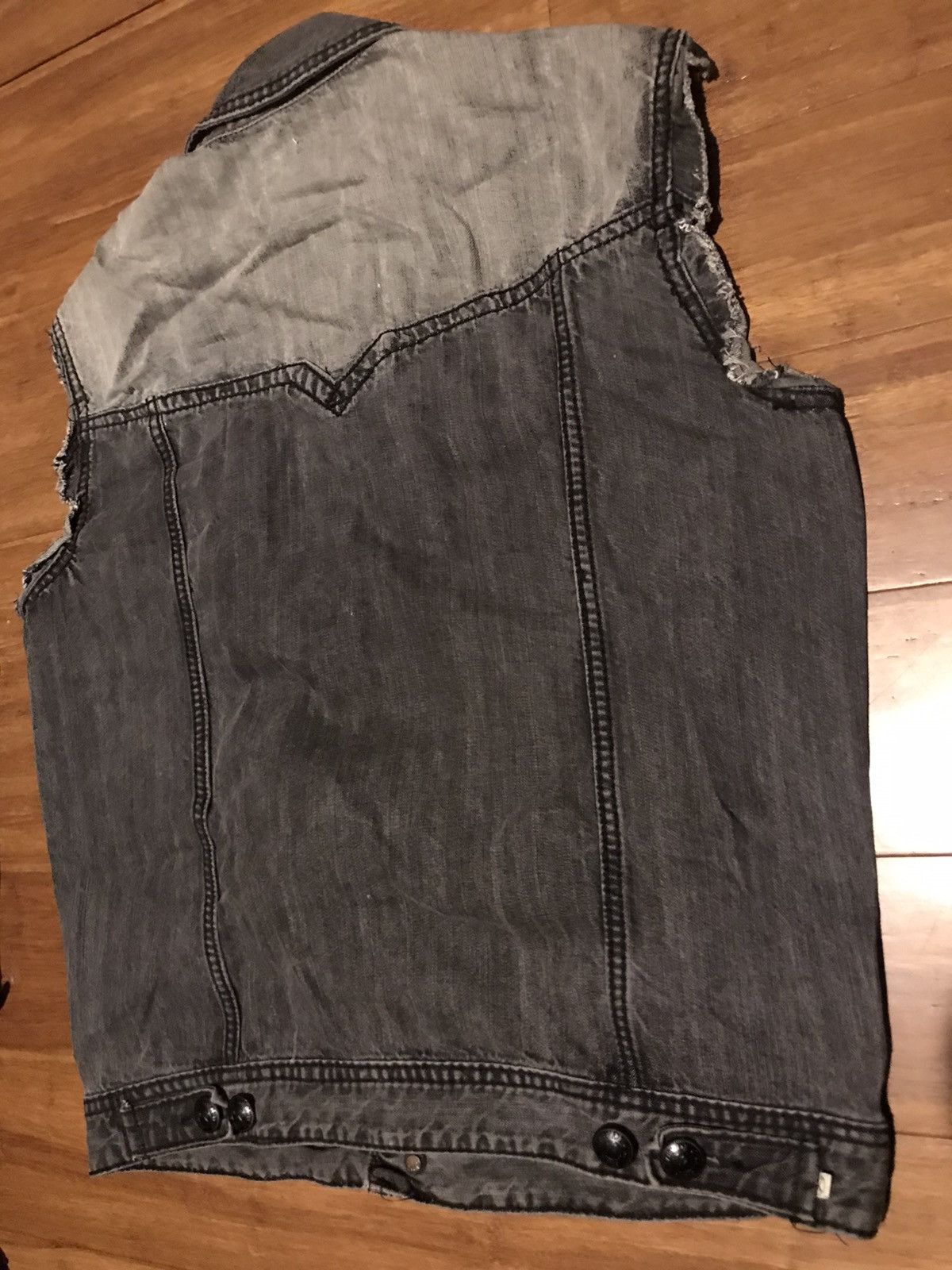 Vintage Rivet de Cru Jean Denim Jacket Sleeveless Distressed Biker Size US XL / EU 56 / 4 - 5 Thumbnail