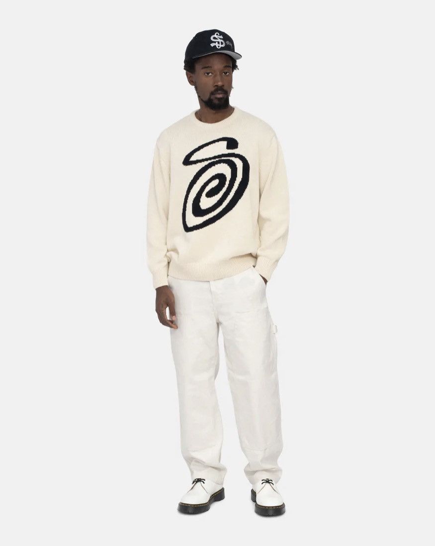 STUSSY CURLY SWEATER 白ニット セーターユニセックスS-