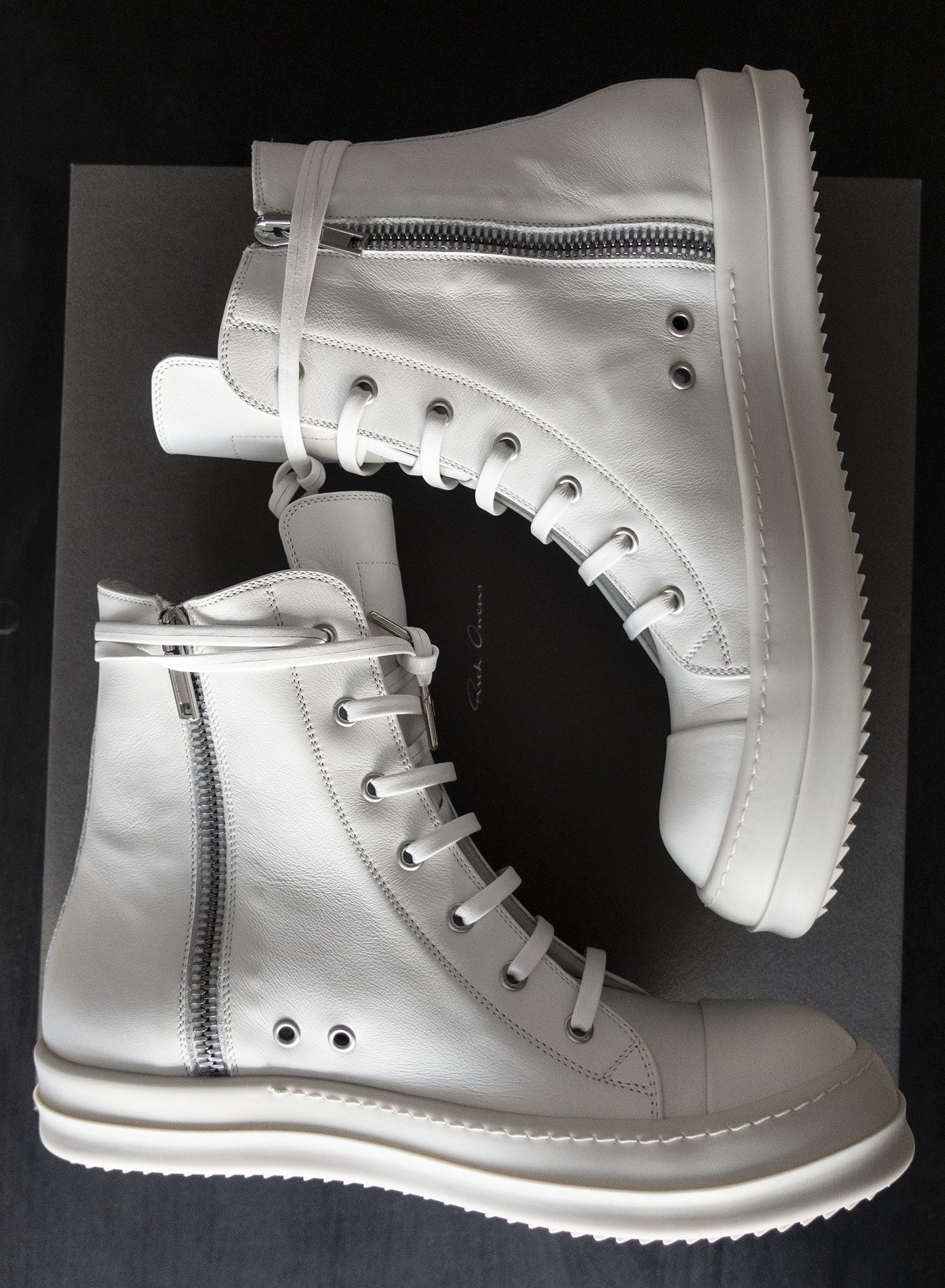 Rick Owens × Rick Owens Drkshdw Rick Owens Mainline Chalk White Leather ...