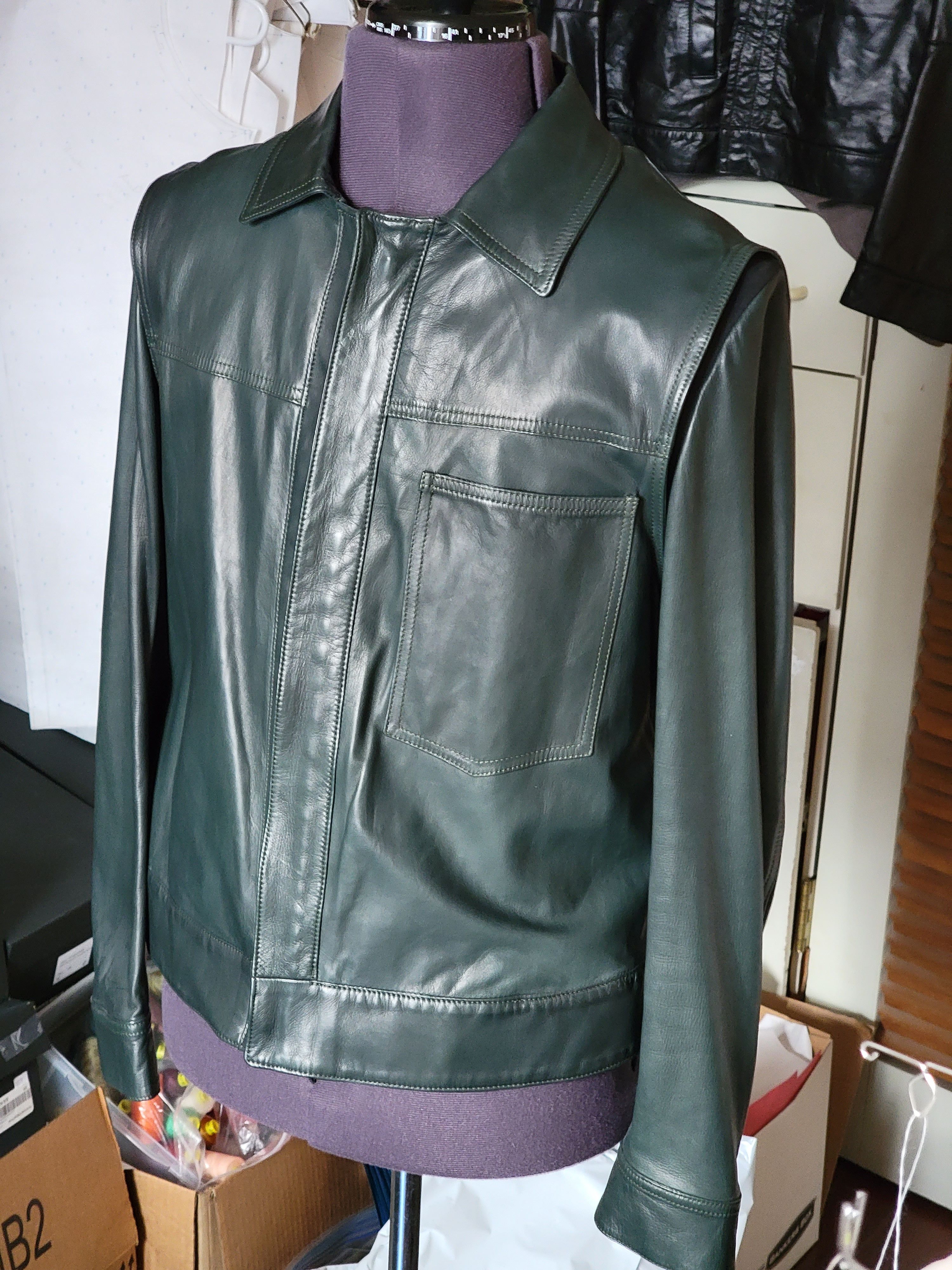 FW 2016 Ann D Green Leather Cropped Jacket