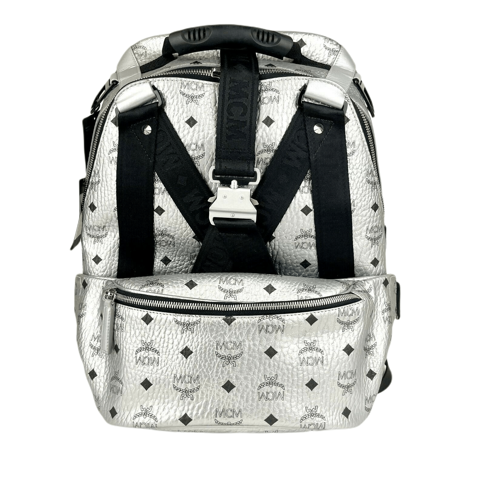 MCM Women's Jemison 2in1 Silver Visetos Backpack w/Belt Bag